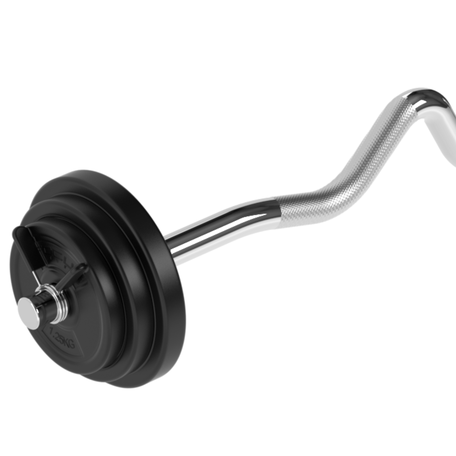 A barbell with a curved handle and a black weight on one side. The weight is 1.25KG.