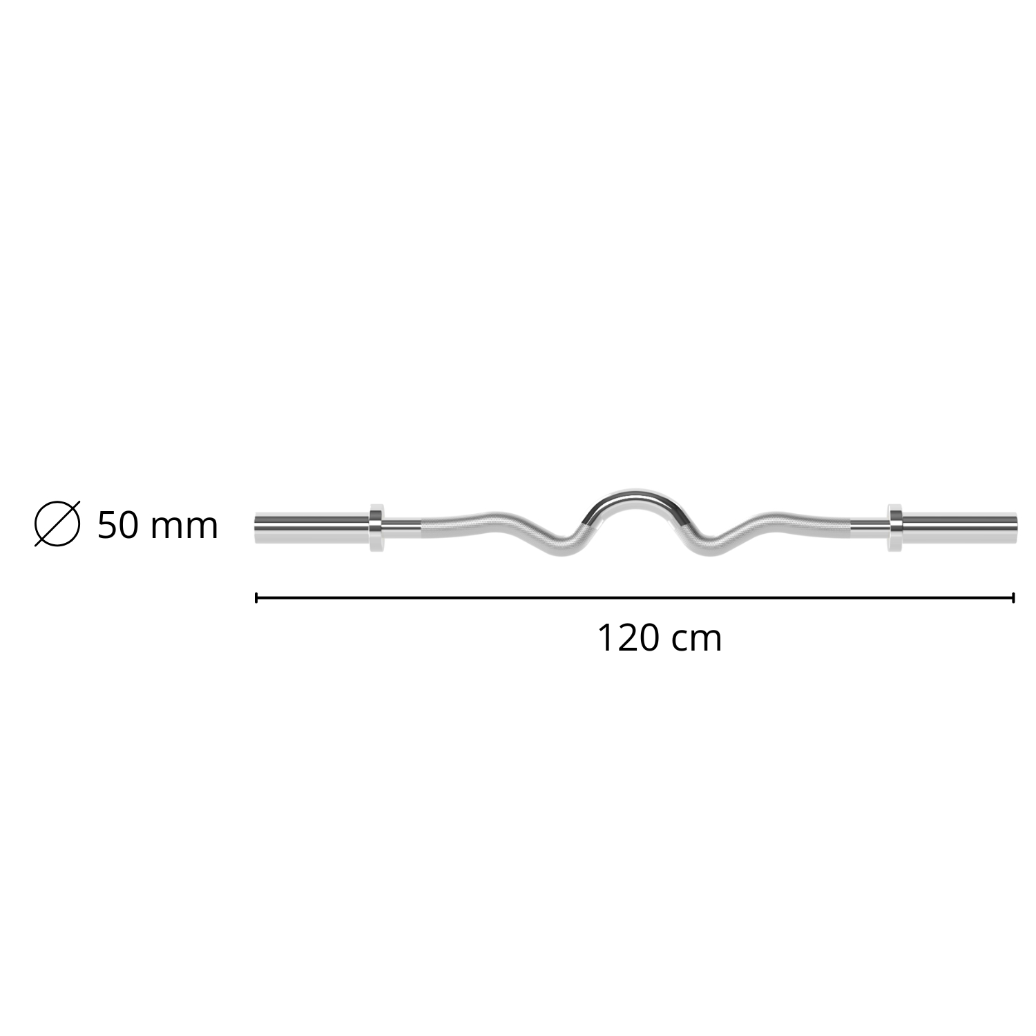 A chrome EZ curl bar with a 50mm diameter and 120cm length.