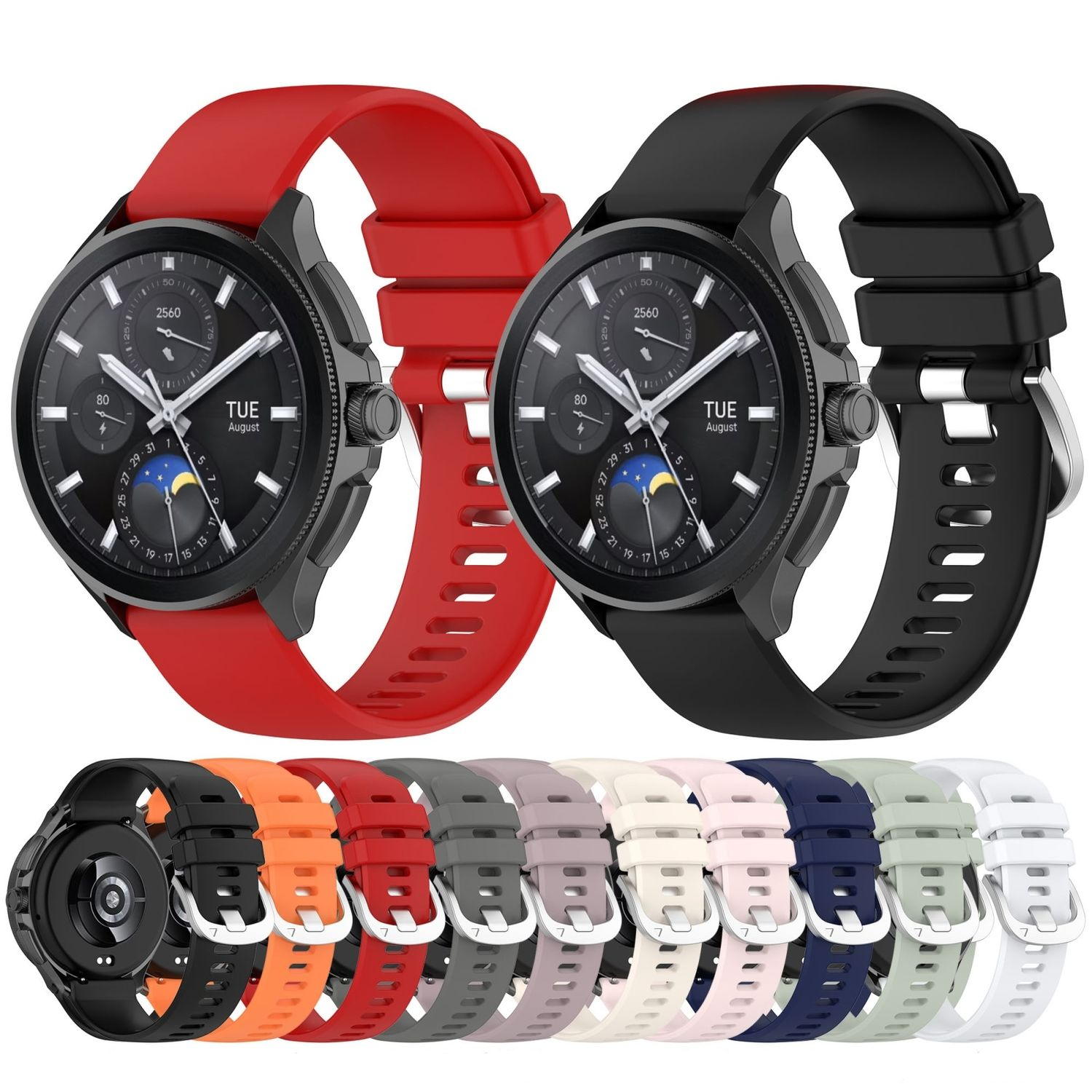 Ein schwarzes Smartwatch-Ladepad mit Kabel und zwei goldfarbenen Ladekontakten.