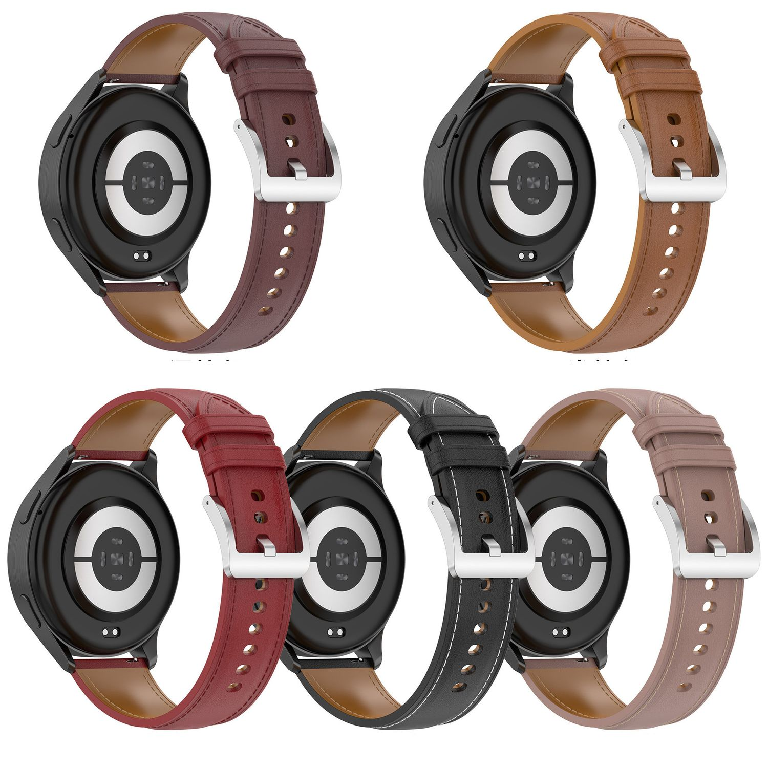 Sechs Uhrenarmbänder in verschiedenen Farben und Stilen.