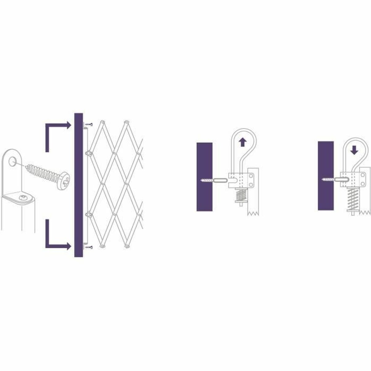 Diagramm eines Falttors und seiner Installationskomponenten auf weißem Hintergrund.