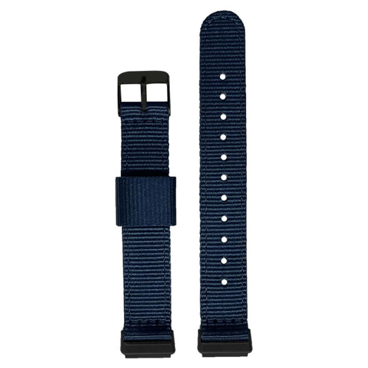 Zwei marineblaue Uhrenarmbänder mit schwarzen Schnallen.