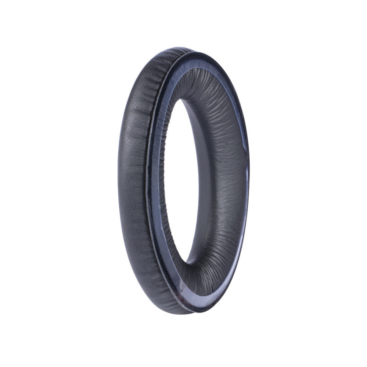 Czarna poduszka do słuchawek, wyizolowana na białym tle.