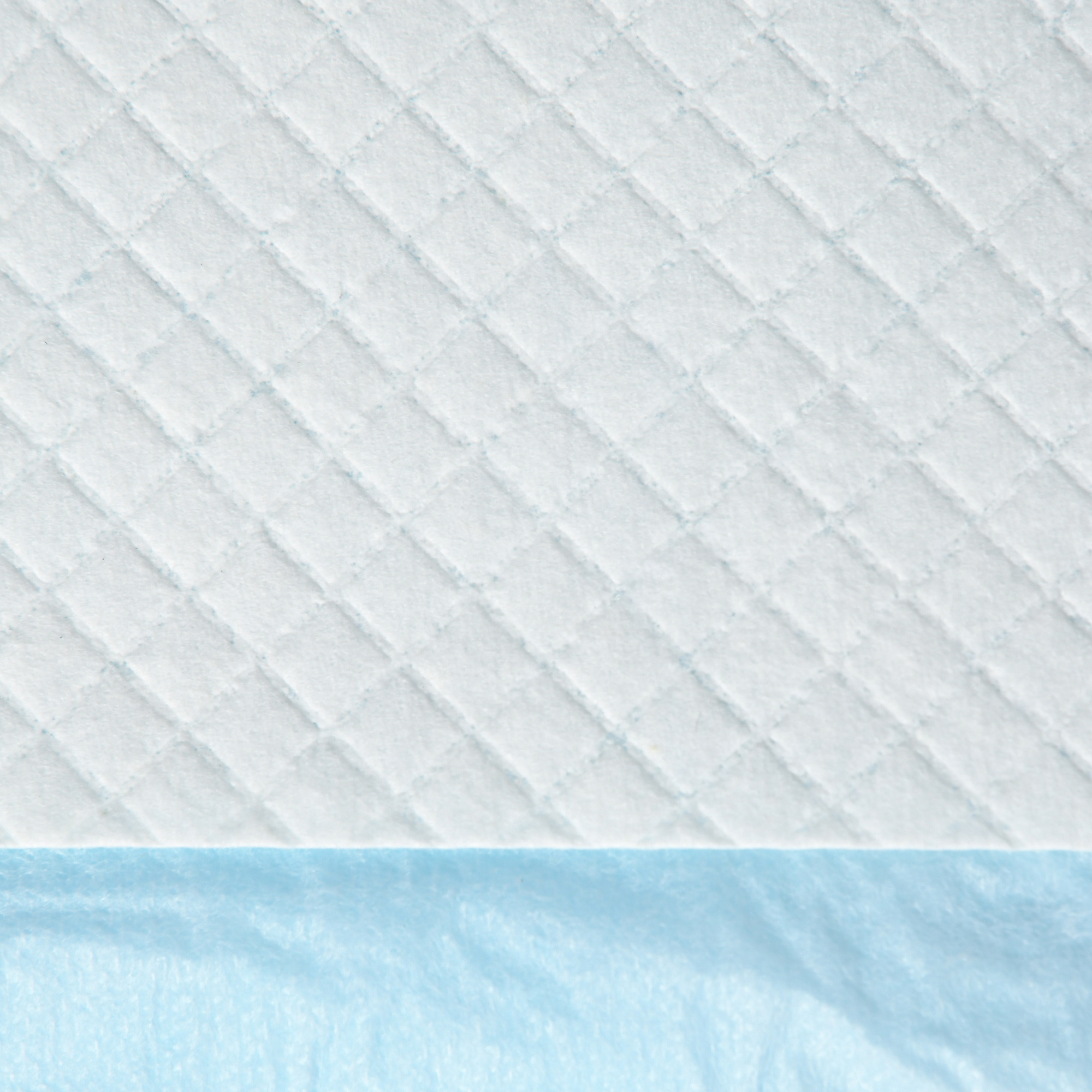 Primer plano de una almohadilla acolchada blanca con borde azul.