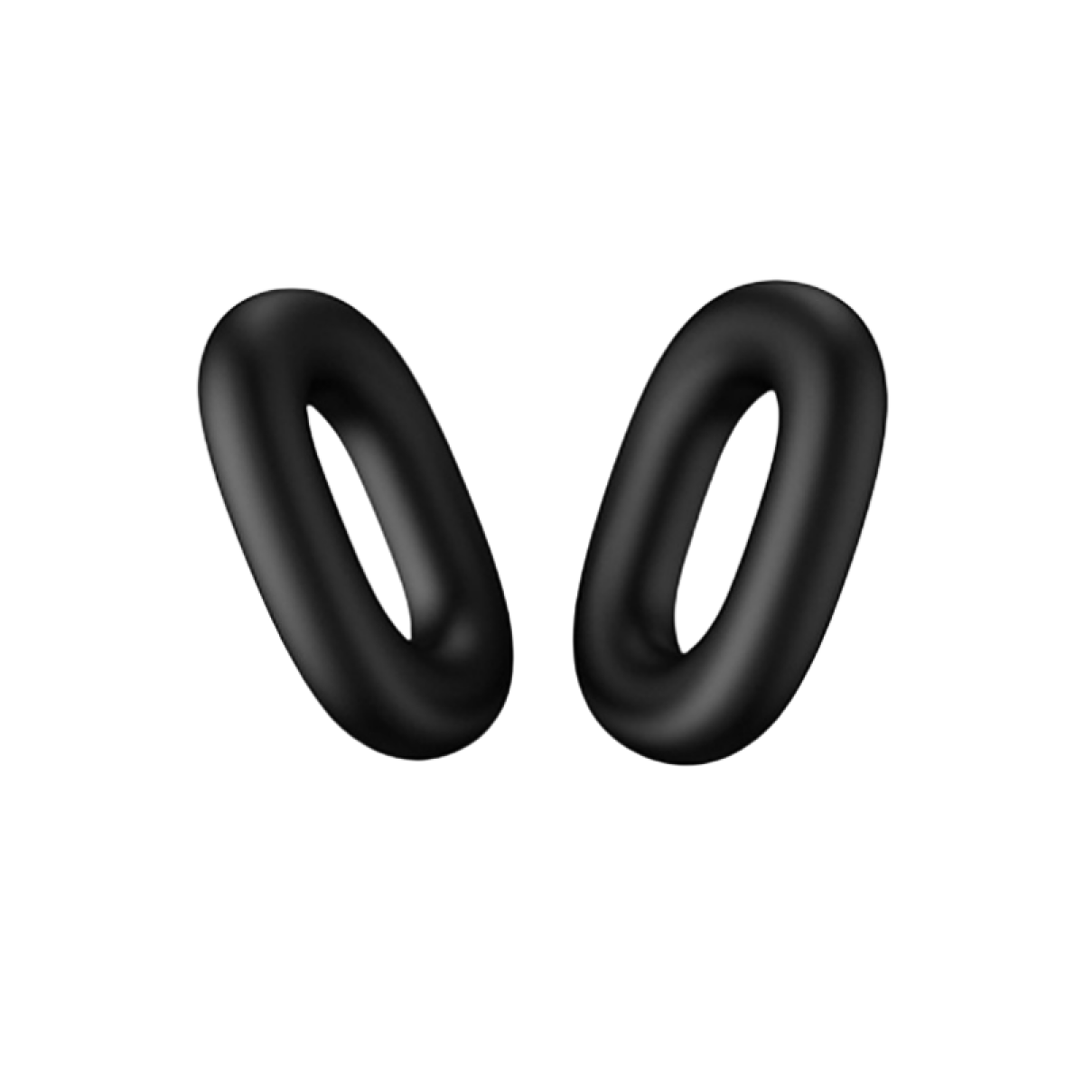Zwei schwarze O-Ringe, leicht angewinkelt, auf weißem Hintergrund. Die Ringe sind glatt und glänzend.