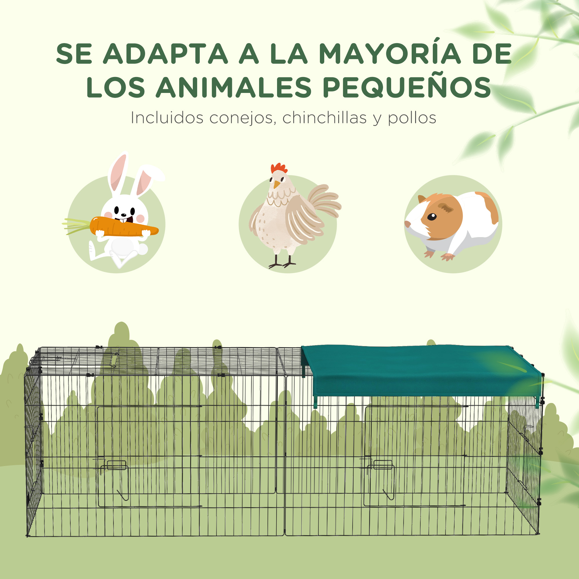 Ilustración de varios animales pequeños y un recinto exterior grande.