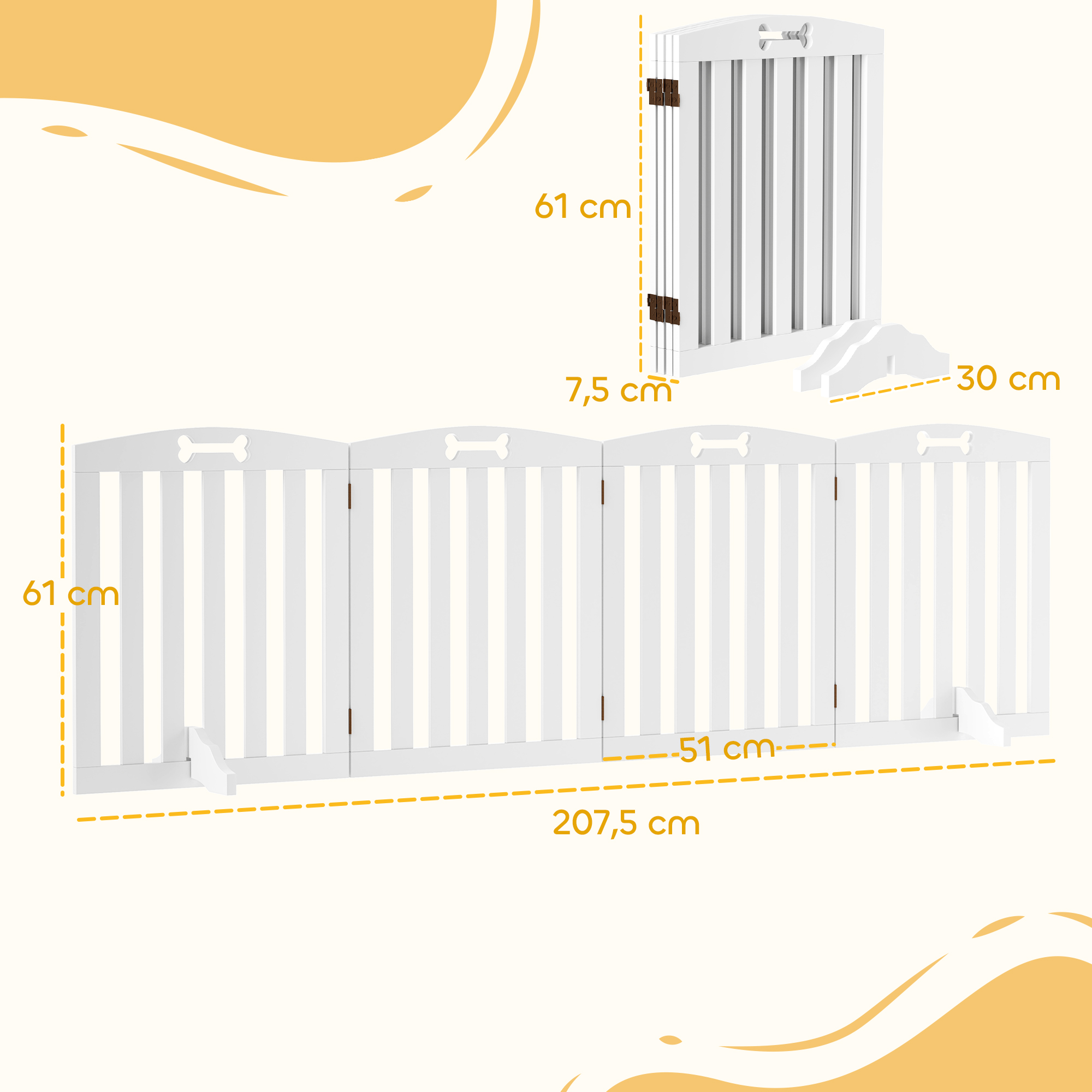 Puerta para mascotas blanca con dimensiones y medidas de la puerta.