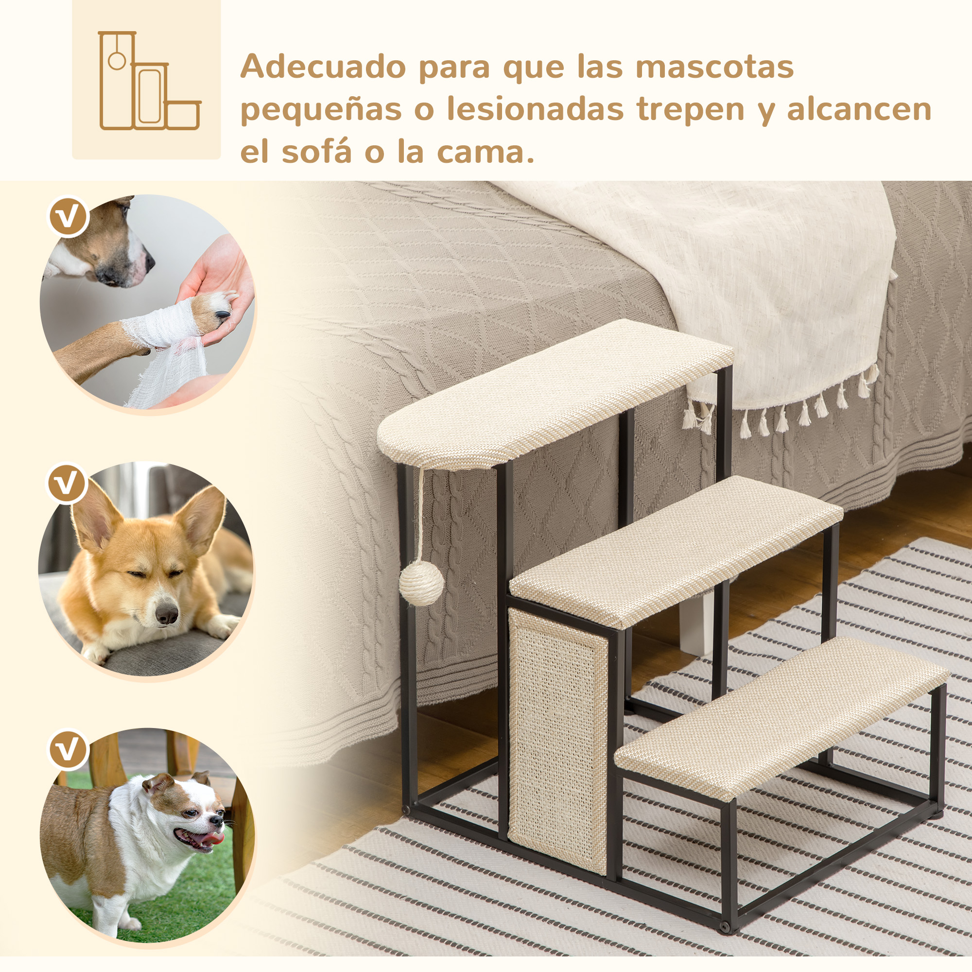 Escaleras para perros. Escaleras de tres escalones para mascotas pequeñas o lesionadas.