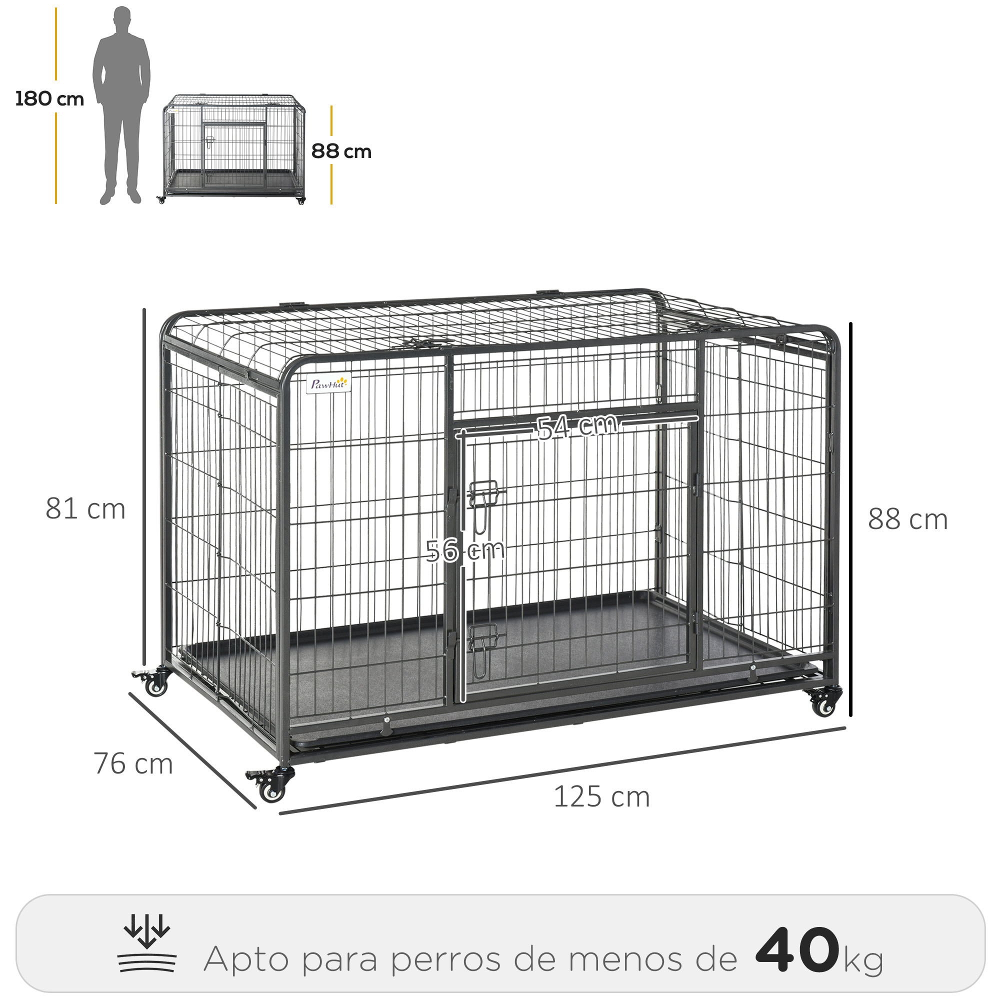 Jaula grande para perros, dimensiones, con perro.