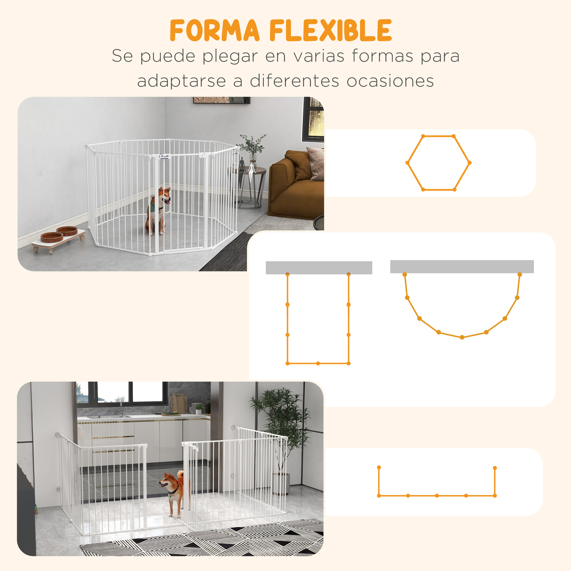 Diagramas que muestran un parque infantil blanco en varias formas flexibles.