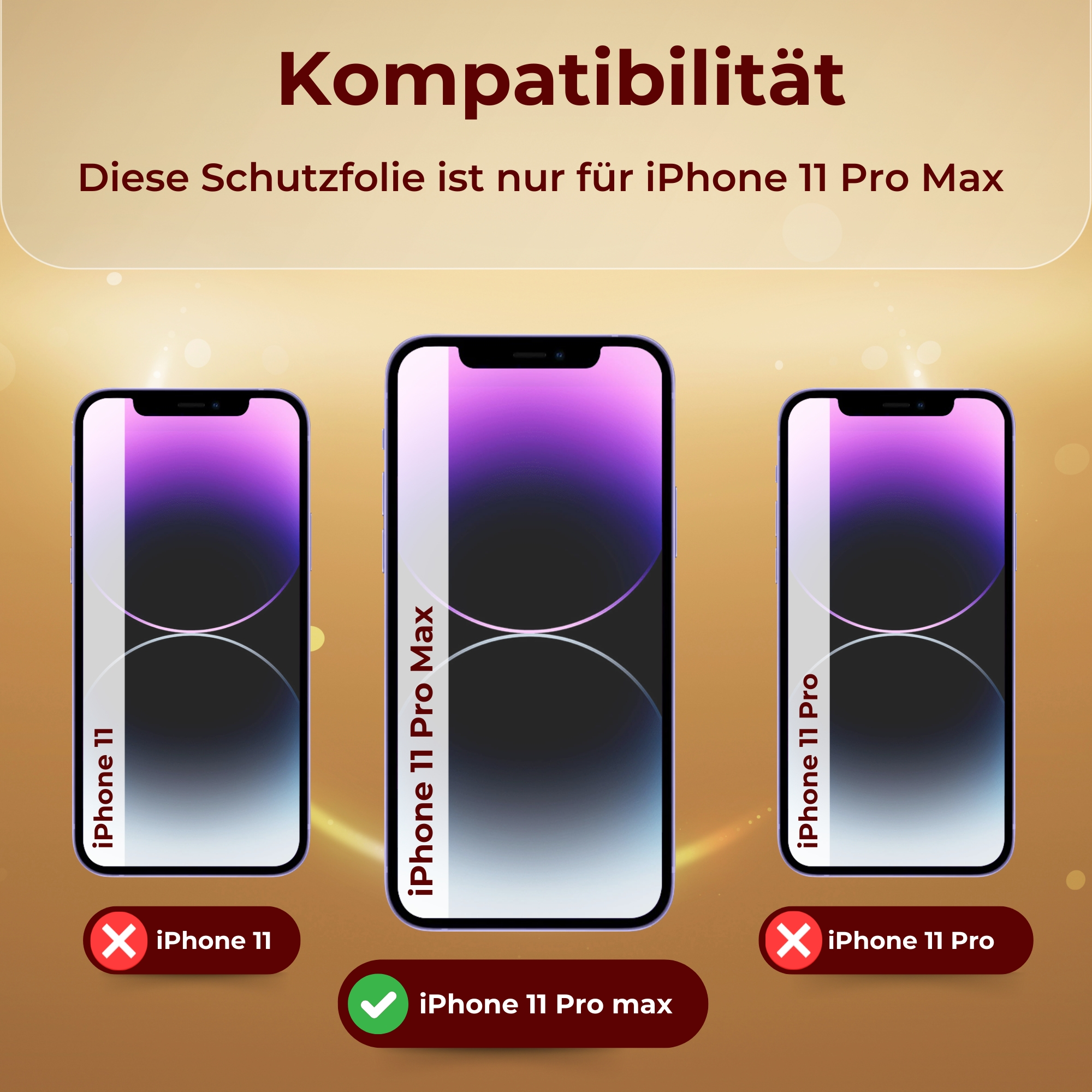 Drei Telefone, die Kompatibilität zeigen. Eines mit Häkchen, zwei mit X-Markierungen.