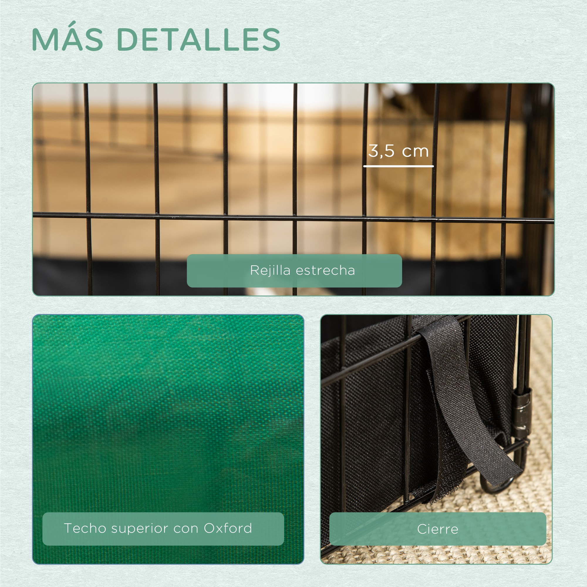 Primeros planos de un recinto para mascotas. Muestra malla, tela verde y una cremallera.