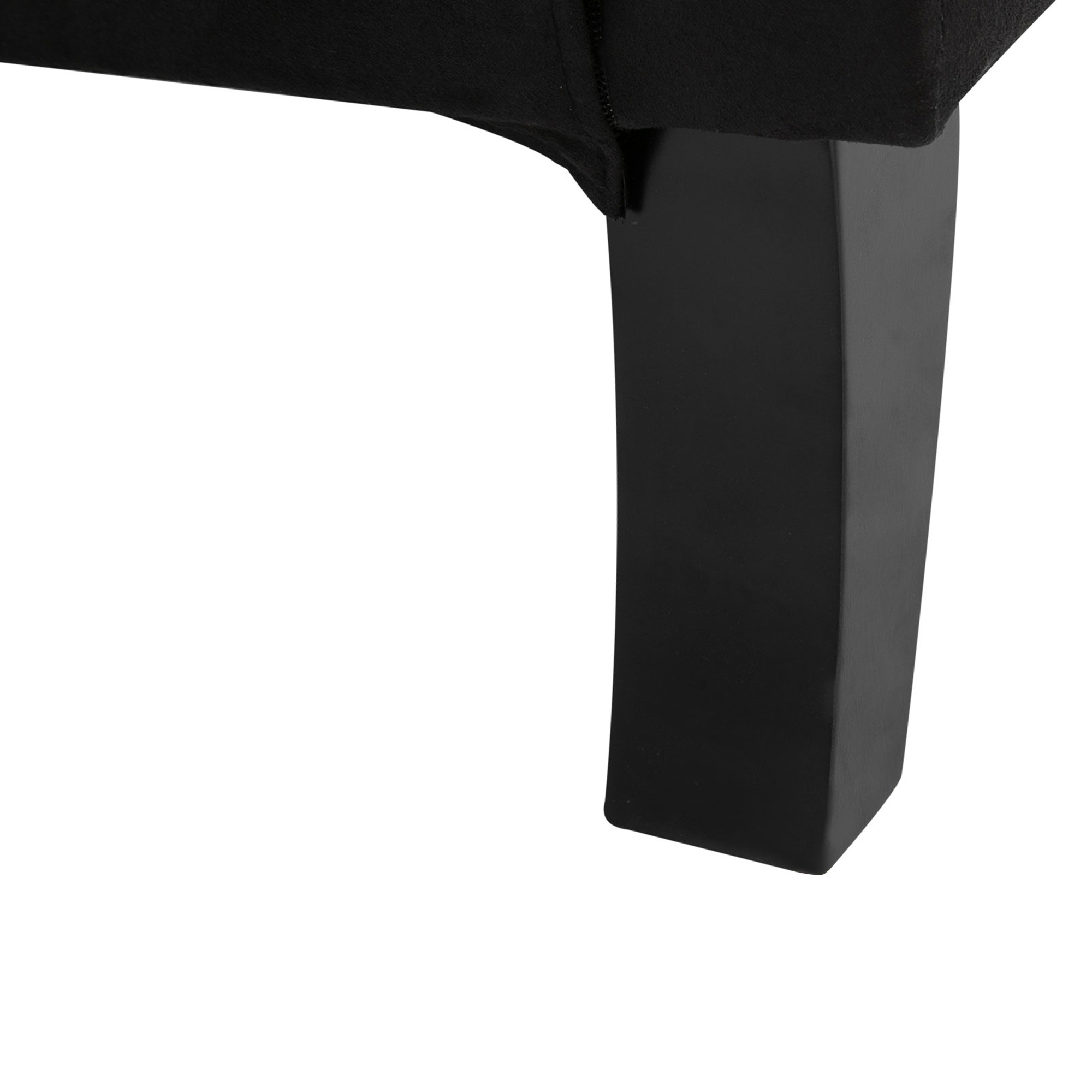 Primo piano di una gamba di mobile nera. Colore nero, forma quadrata.