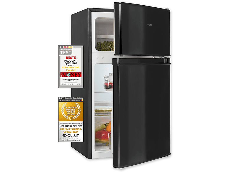 EXQUISIT KGC590-30-E-040E schwarz Kühl-Gefrierkombination (E, 850 mm hoch, Schwarz)