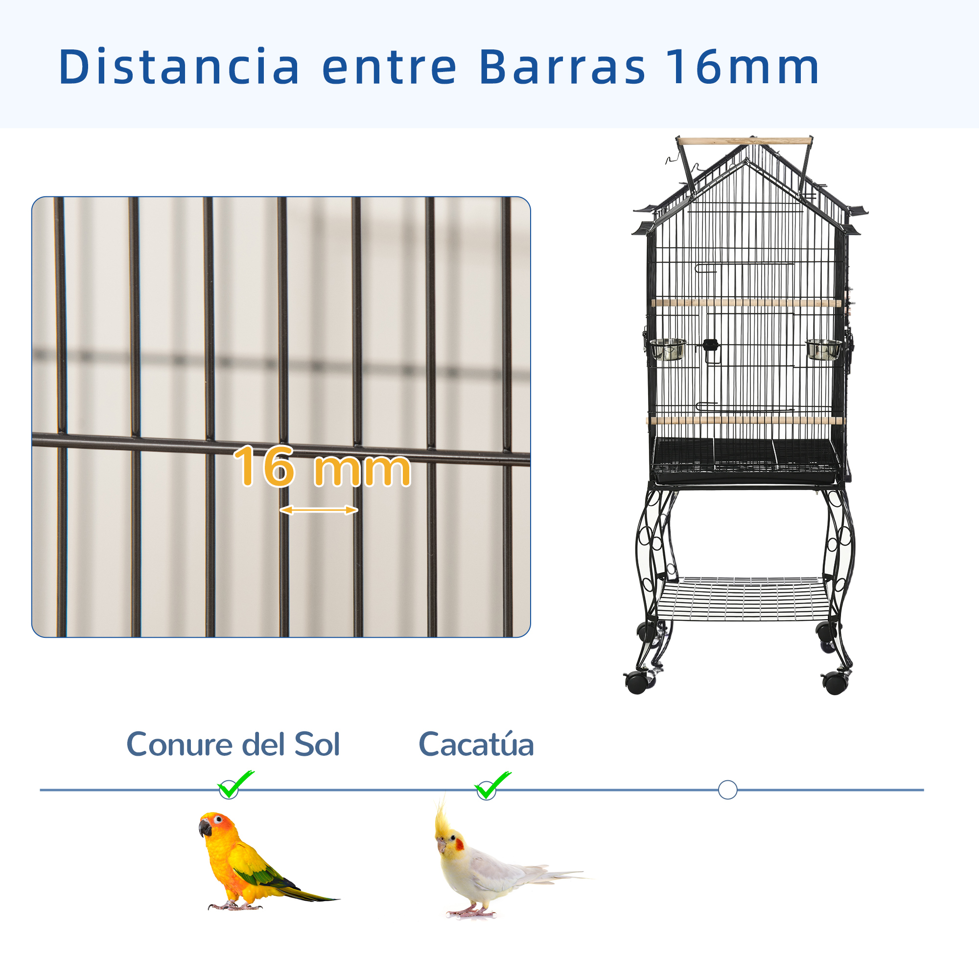 Primer plano de barrotes de jaula para pájaros. Cacatúa sol y cacatúa son adecuados. Espacio entre barras de 16mm.