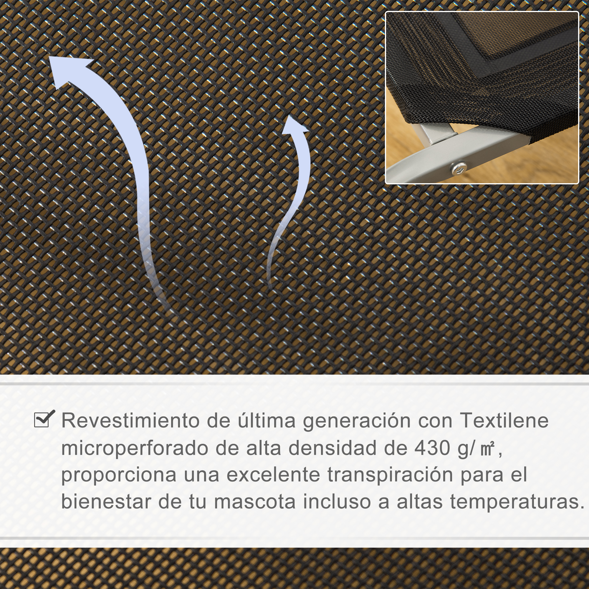 Primer plano de una malla transpirable. Es un textil de alta densidad que permite el paso del aire.