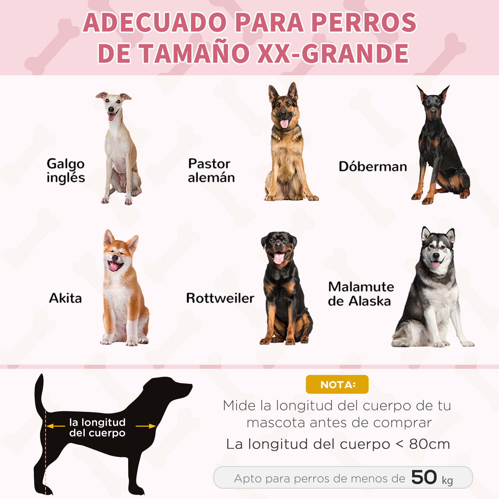 Se muestran perros de varias razas, incluyendo Galgo, Pastor Alemán, Dóberman, Akita y otros. Incluye información.