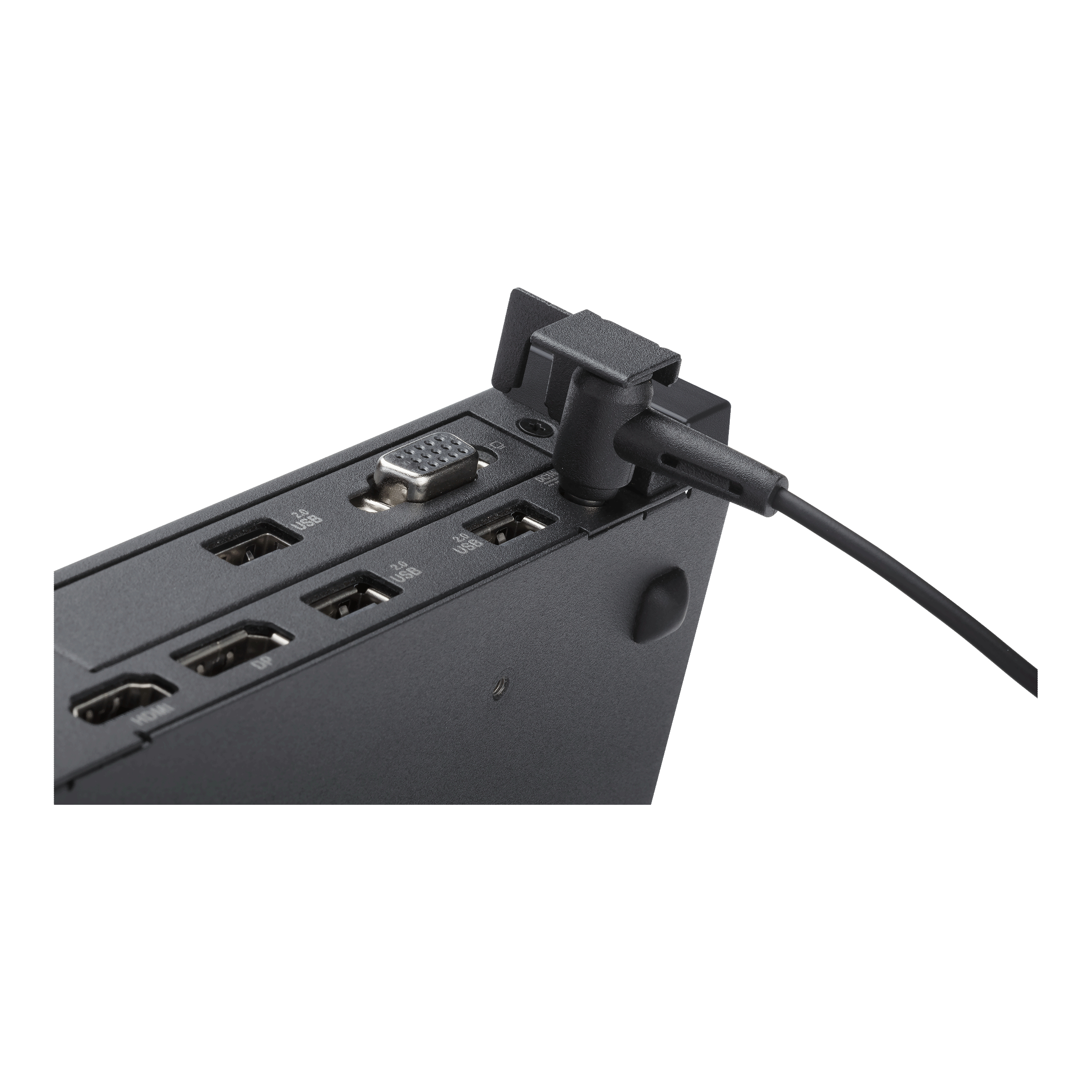 Zbliżenie czarnego portu komputera i kabla.