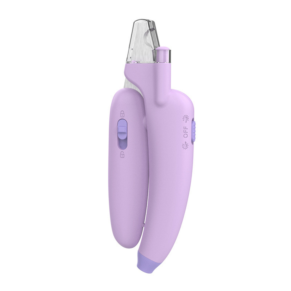 Lilafarbener Nagelknipser mit Sicherheitsverriegelung und Ausschalter.