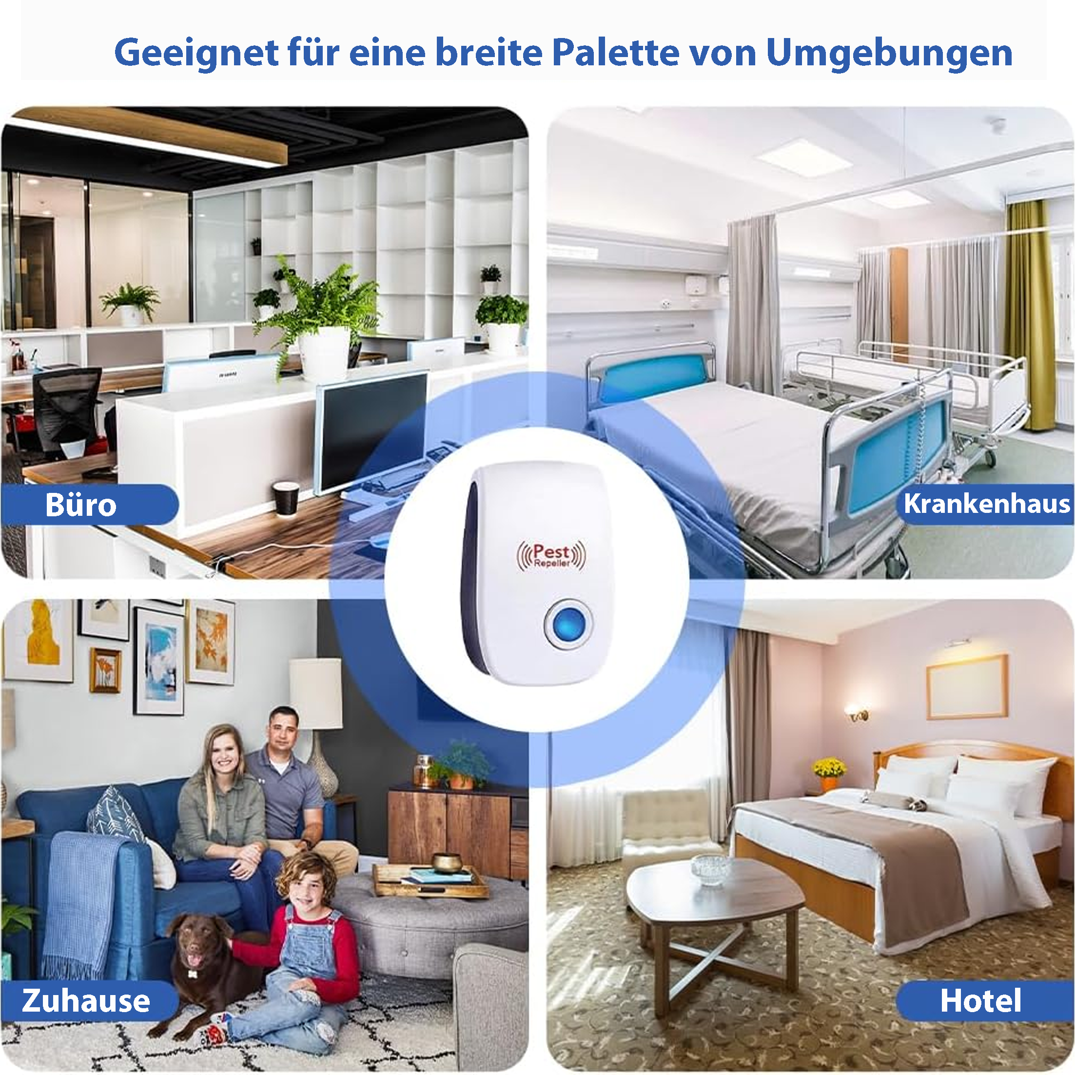 Bild eines elektronischen Geräts, geeignet für verschiedene Umgebungen wie Büro, Zuhause, Hotel und Krankenhaus.