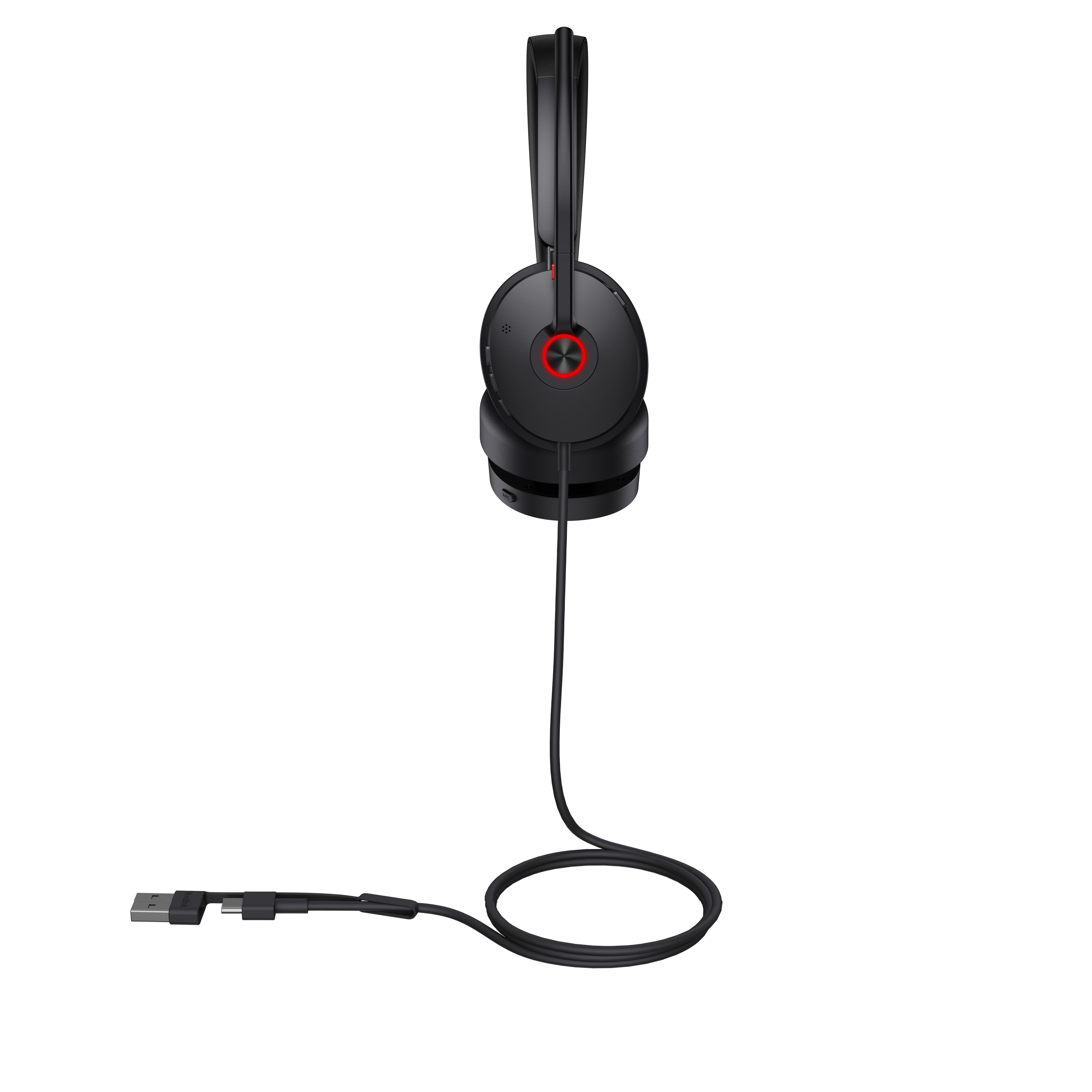 Schwarzes Headset mit rotem Kreisdetail.