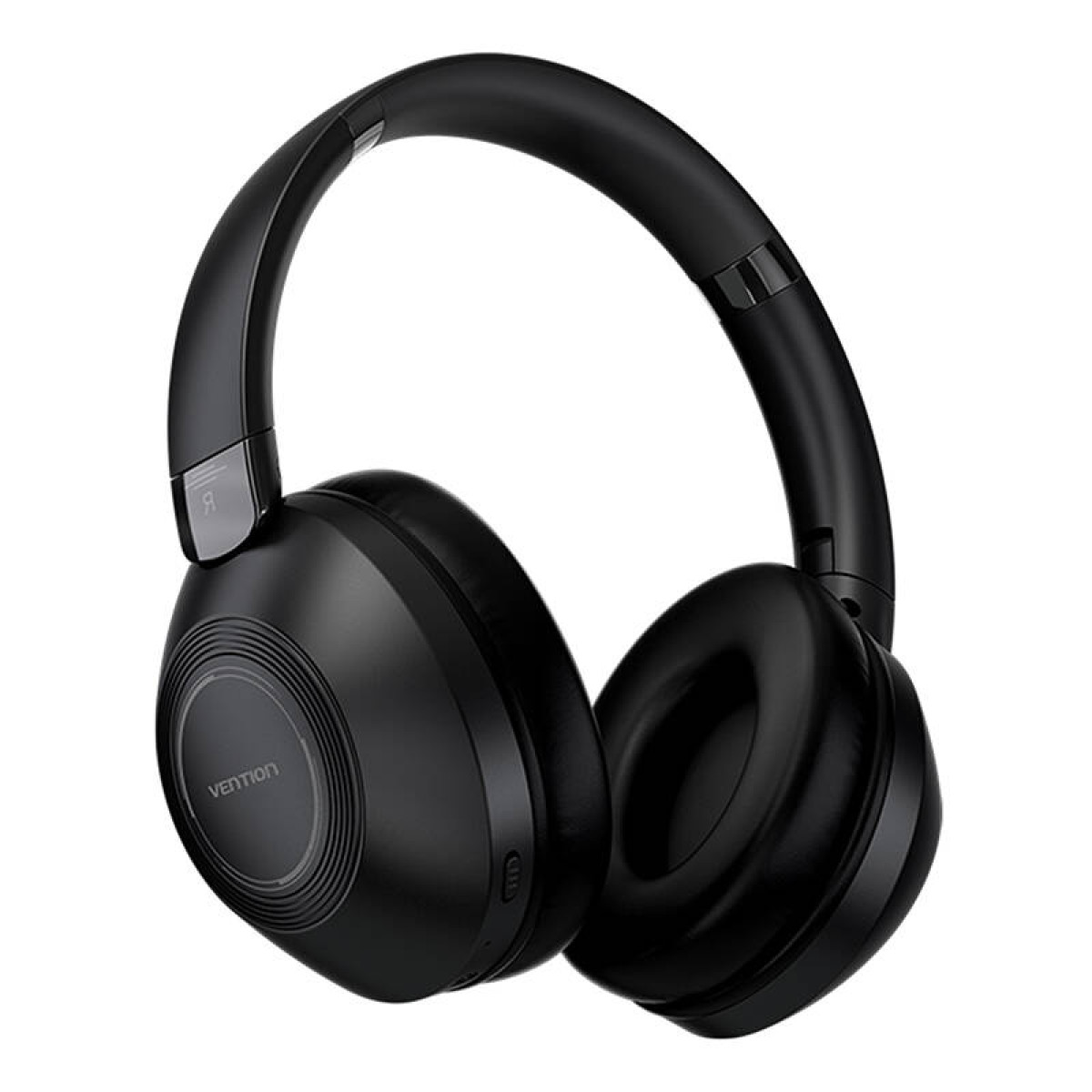 Ein Paar schwarze Over-Ear-Kopfhörer auf weißem Hintergrund. Der Markenname ist Vention.