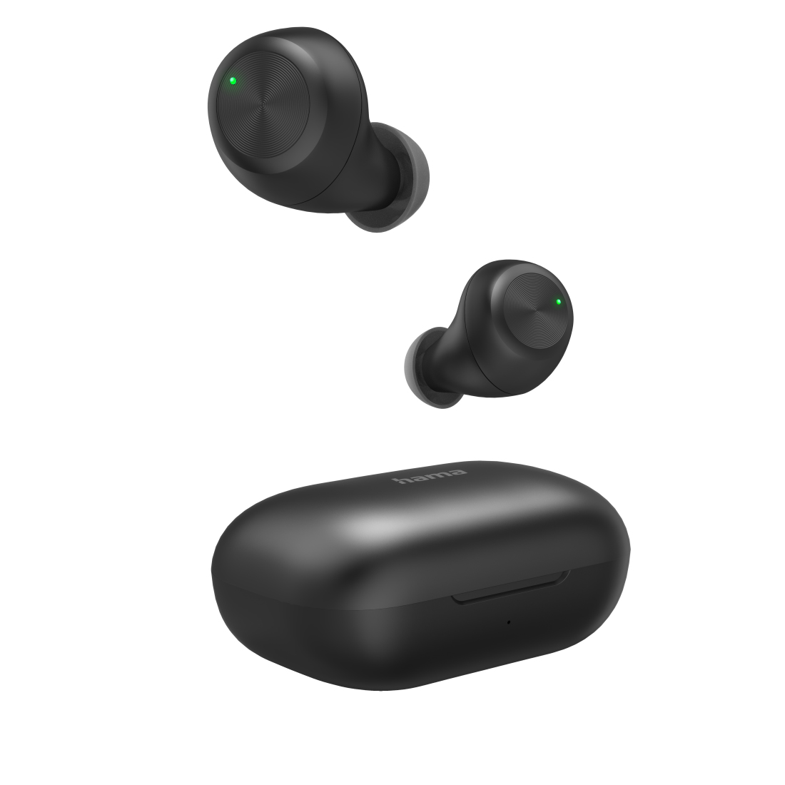 Ein schwarzes Headset mit orangefarbenen Akzenten auf weißem Hintergrund. Es hat ein Mikrofon.