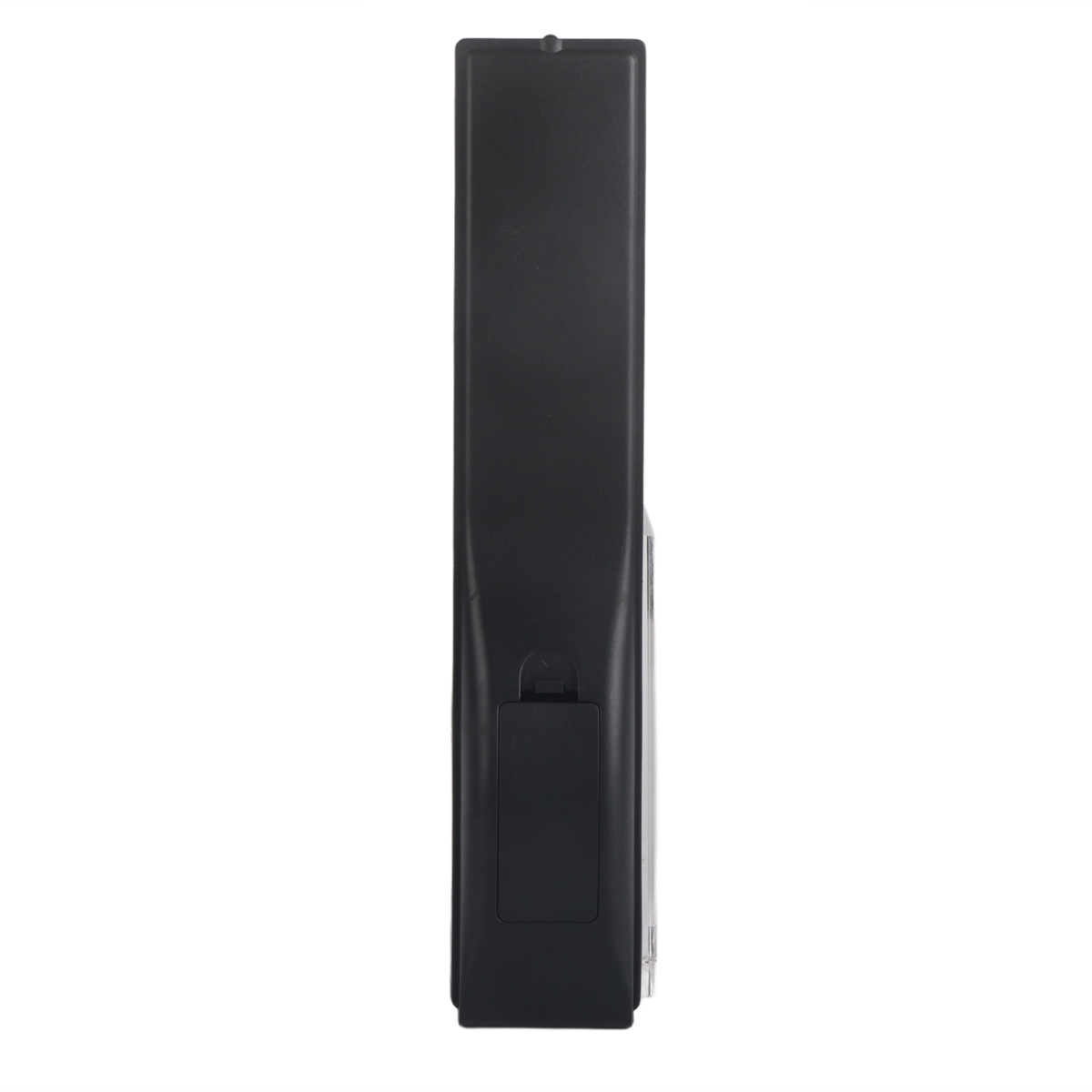 Eine schwarze Fernbedienung mit Batteriefach.