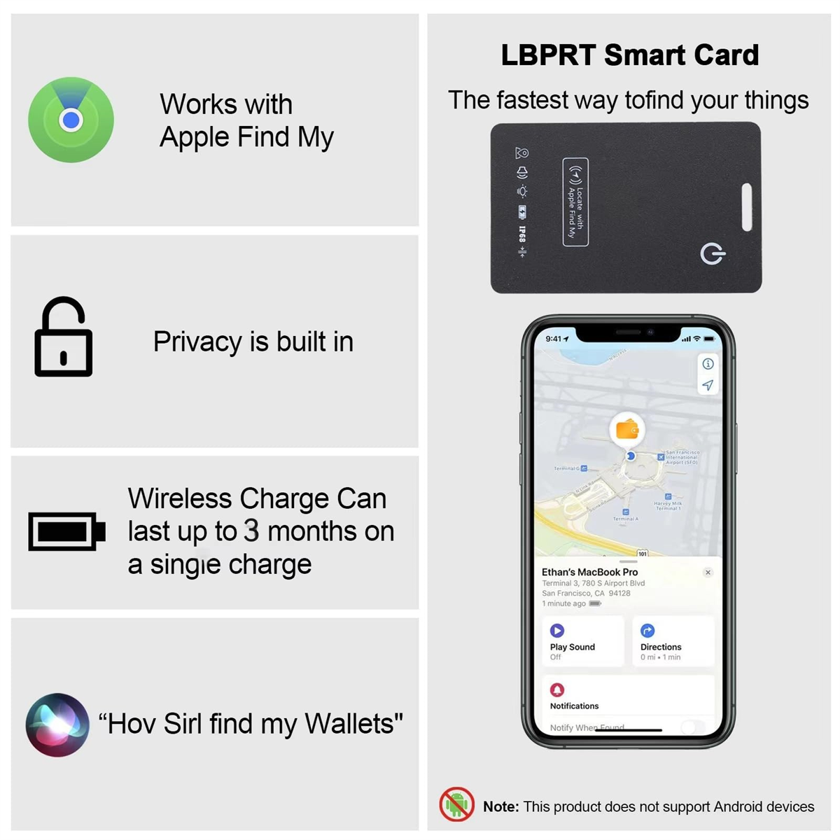 Smartcard mit Apple Find My, zeigt Handy mit Karte und Standort.