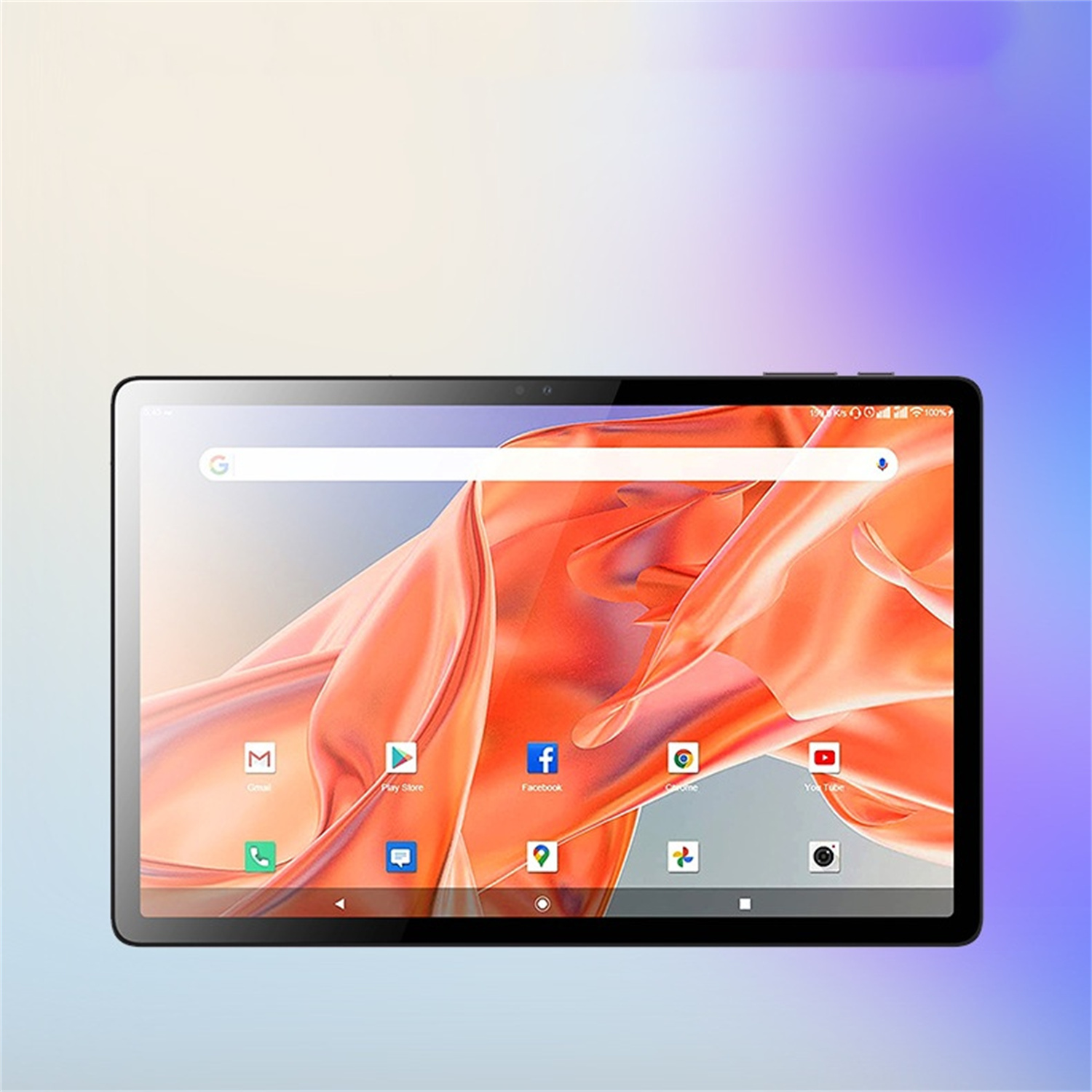 Tablet mit bunter Oberfläche mit App-Symbolen auf einem Gradienten-Hintergrund.