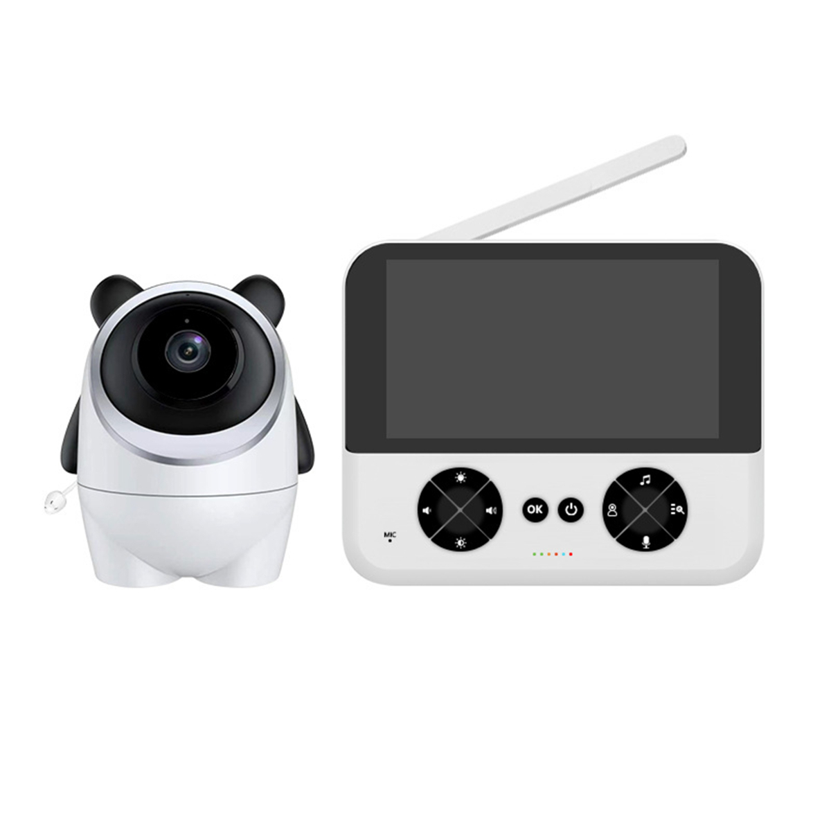 Babyphone mit einer Kamera in Pandaform und einem Monitor.