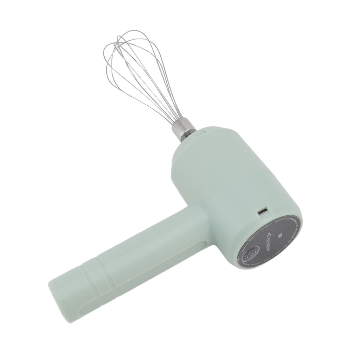 Handmixer, mintgrüne Farbe. Weißer Hintergrund.