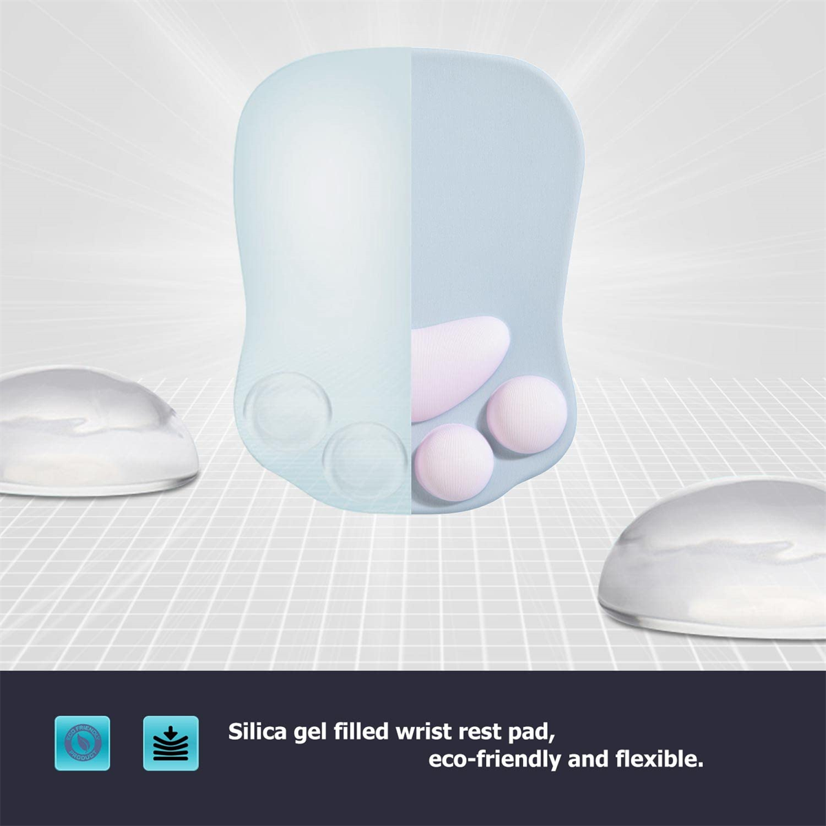 Eine Handgelenkstütze für eine Maus, die ihr Design und ihre Funktionen zeigt, Komfort und Flexibilität fördert.