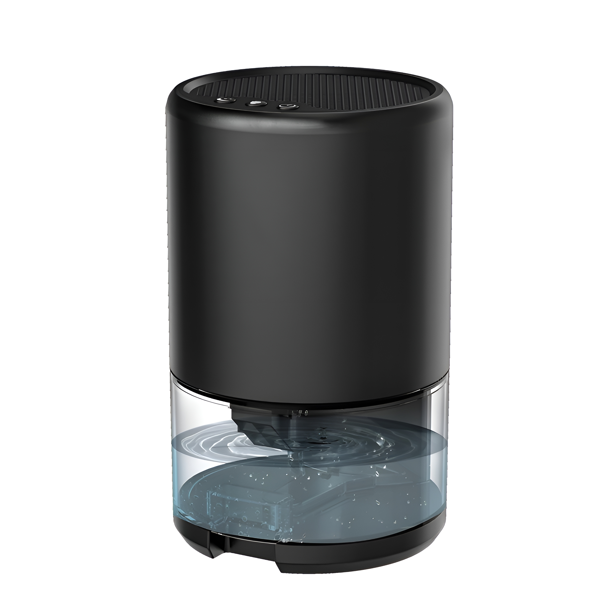 Ein schwarzer Luftbefeuchter mit Wassertank und zylindrischem Design.