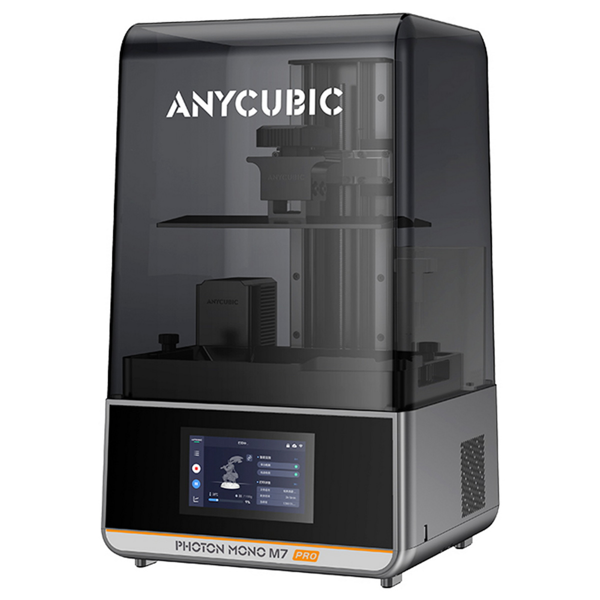 Impresora 3D Anycubic Photon Mono M7 Pro con cubierta oscura y pantalla digital.