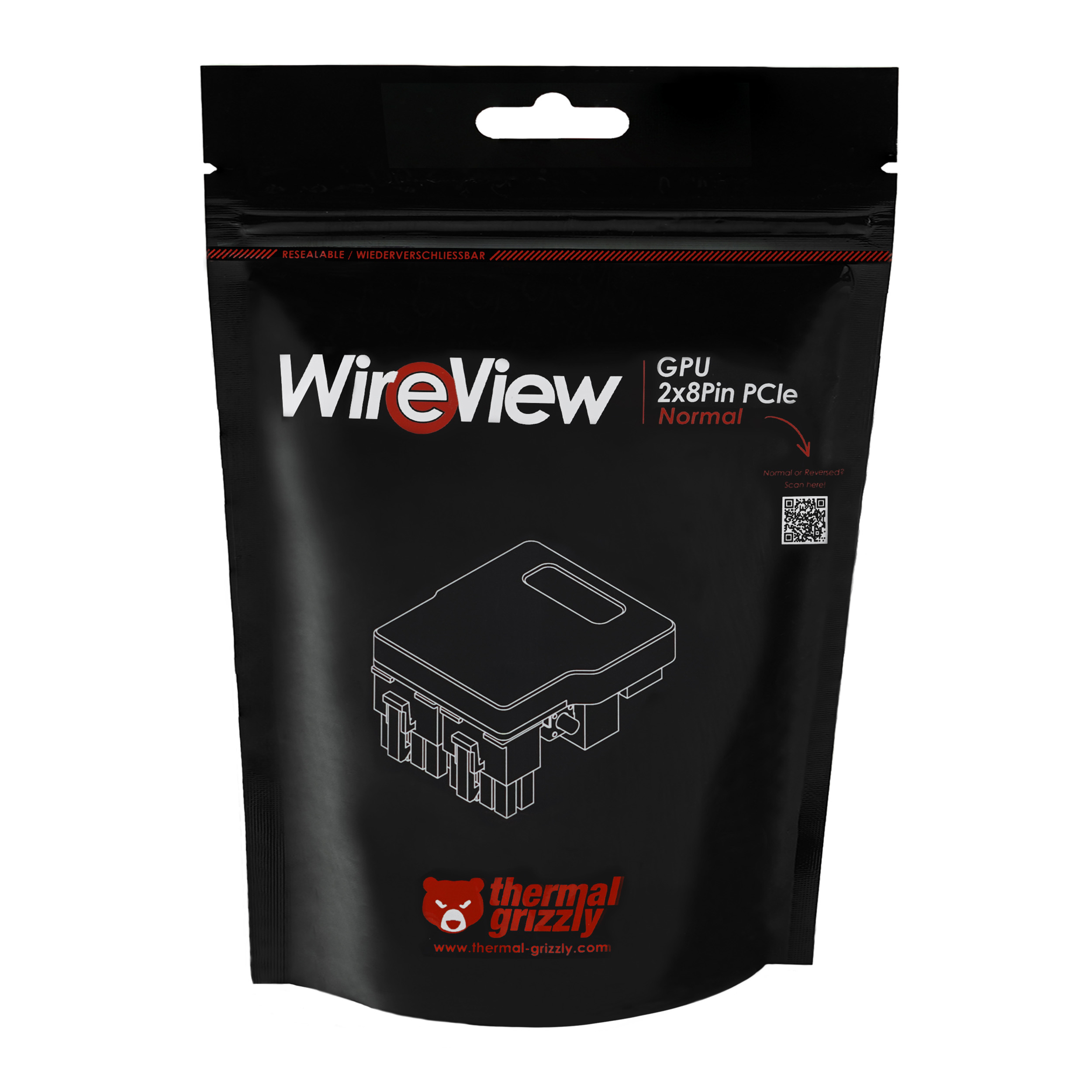 Schwarze Tasche mit Grafik eines schwarzen Steckers und Text "WireView".