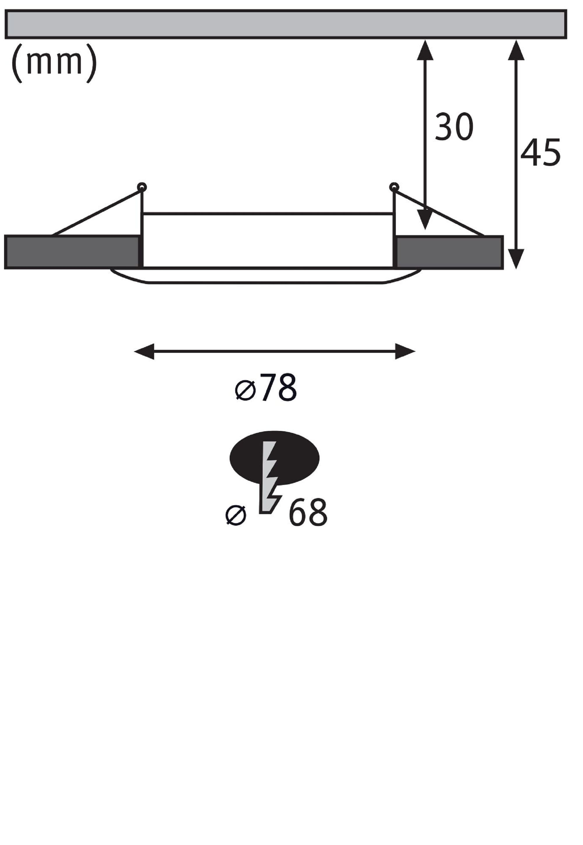 Diagramm einer Deckenleuchte mit Maßen, einschließlich Durchmesser.