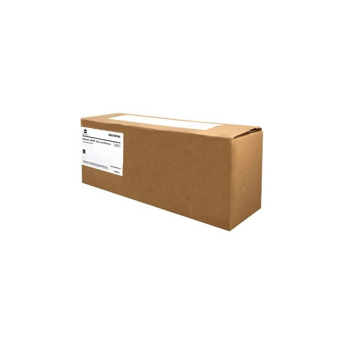 Caja marrón con etiqueta blanca. Contiene un cartucho de tóner.