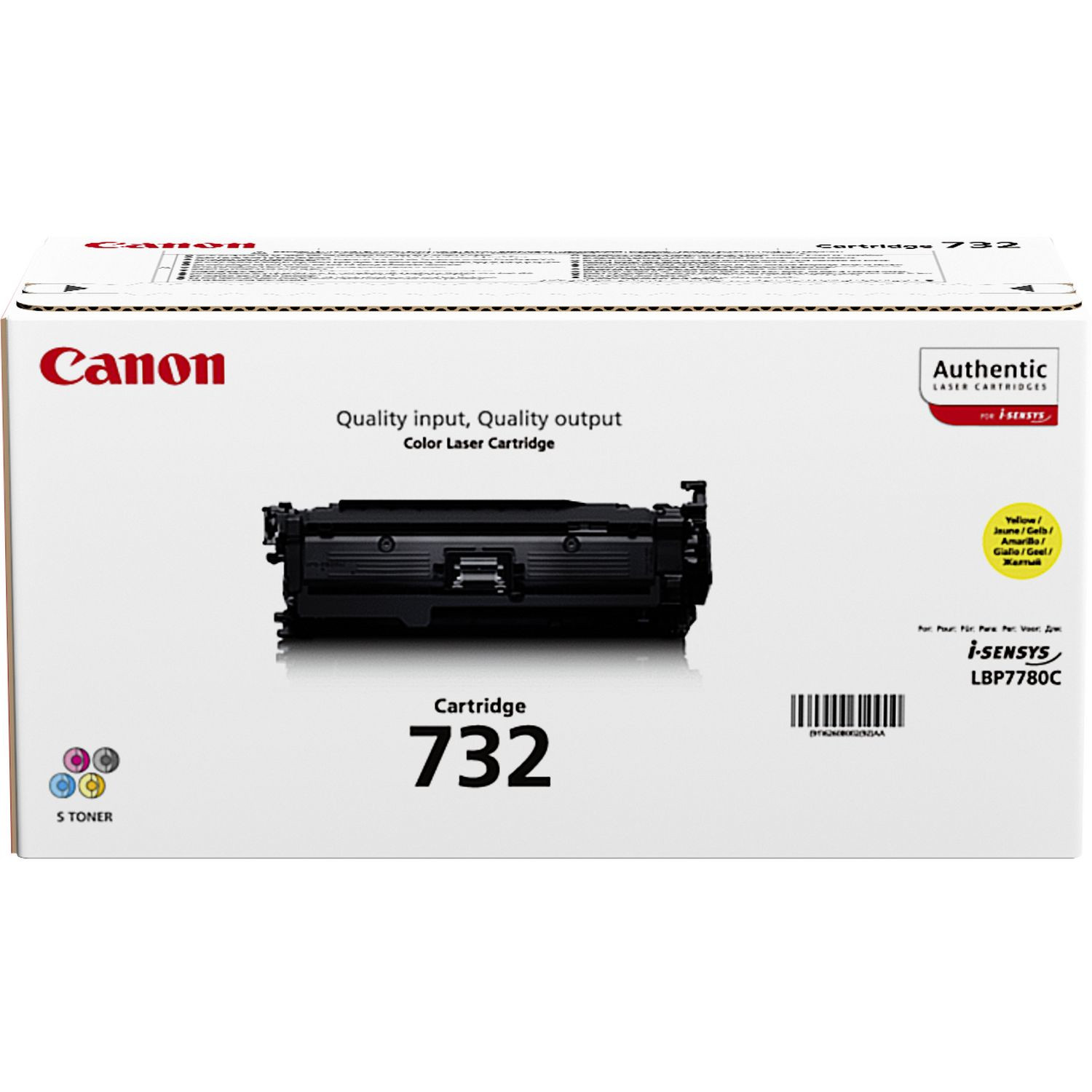 Scatola di cartucce toner Canon, su una superficie bianca. La scatola ha dettagli del prodotto e il logo Canon.