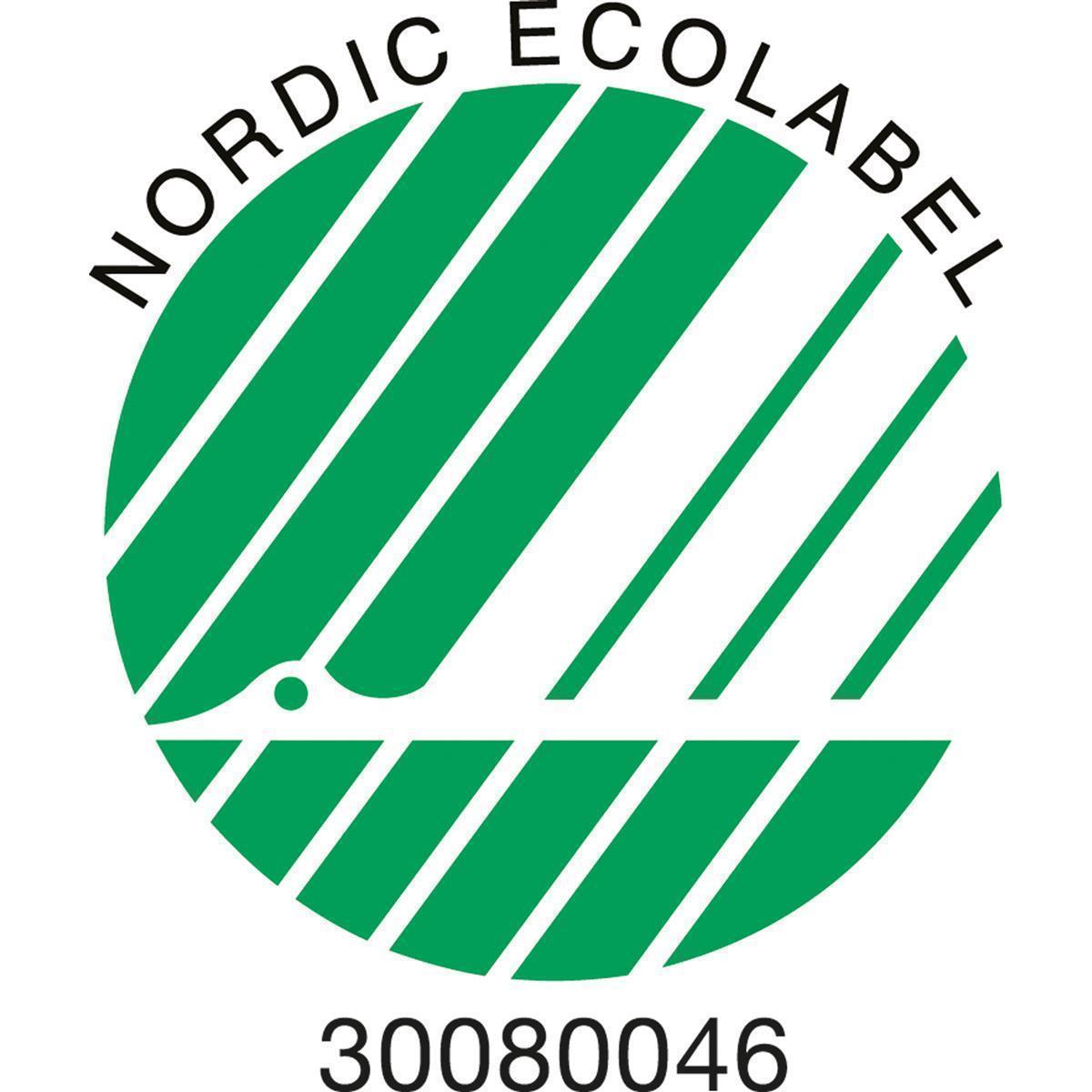 Un logo Nordic Ecolabel verde e bianco con il numero 30080046 sotto.