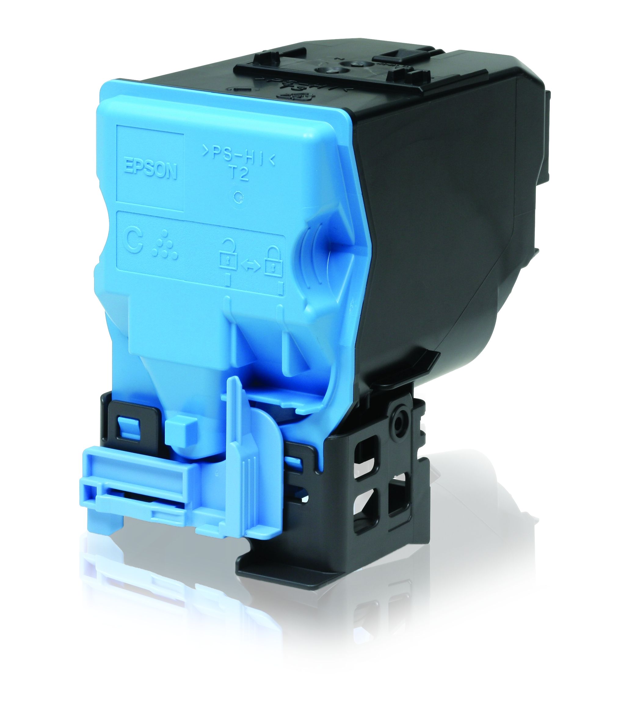 Cartuccia toner stampante Epson blu e nera.