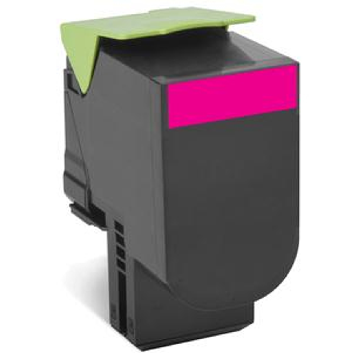 Cartuccia toner stampante nera con parte superiore rosa.