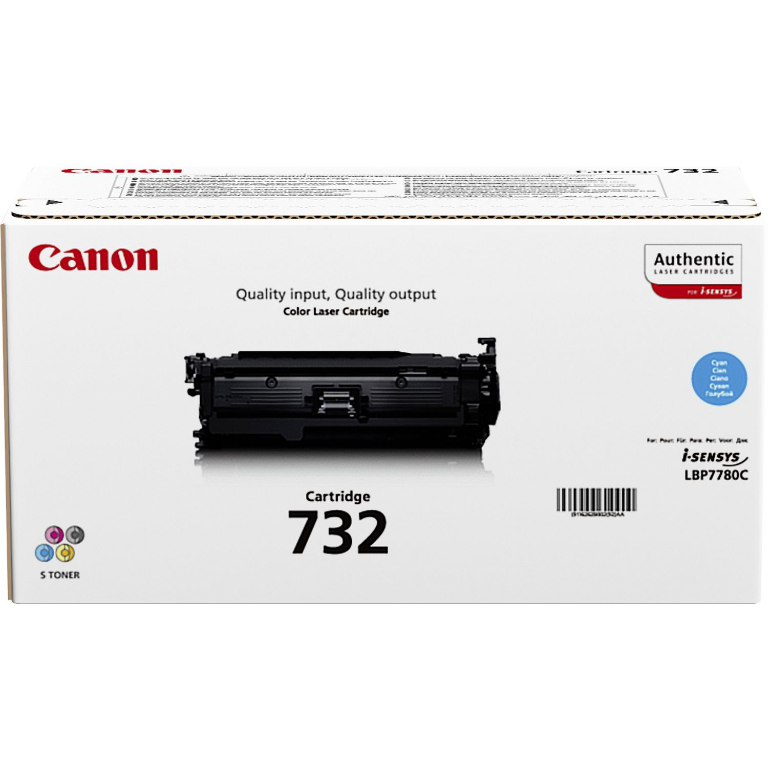 Scatola cartuccia Canon 732 con cartuccia nera. La scatola ha testo e loghi.
