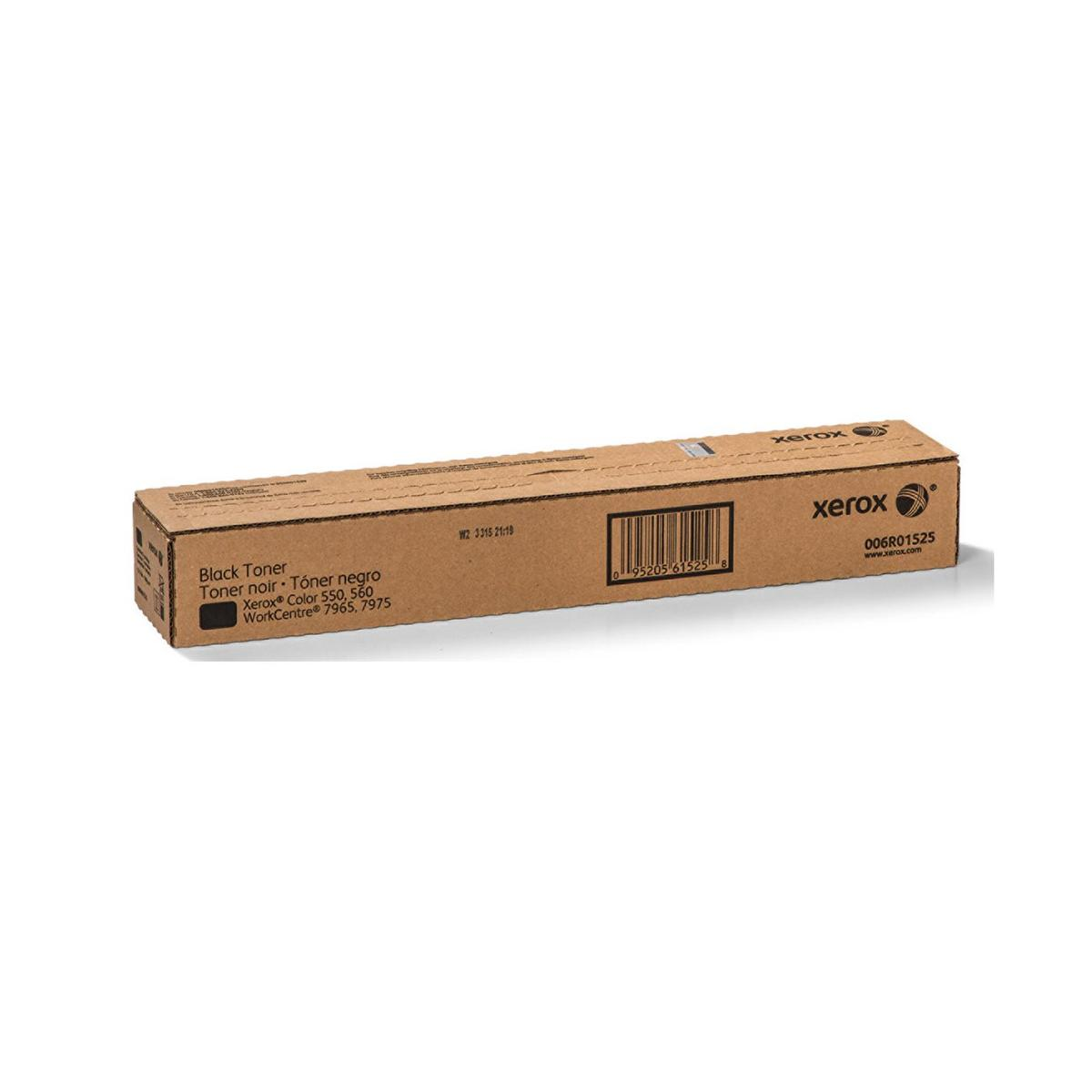 Scatola Xerox marrone con testo nero e codice a barre. Dice 'Black Toner' e 'WorkCentre'.