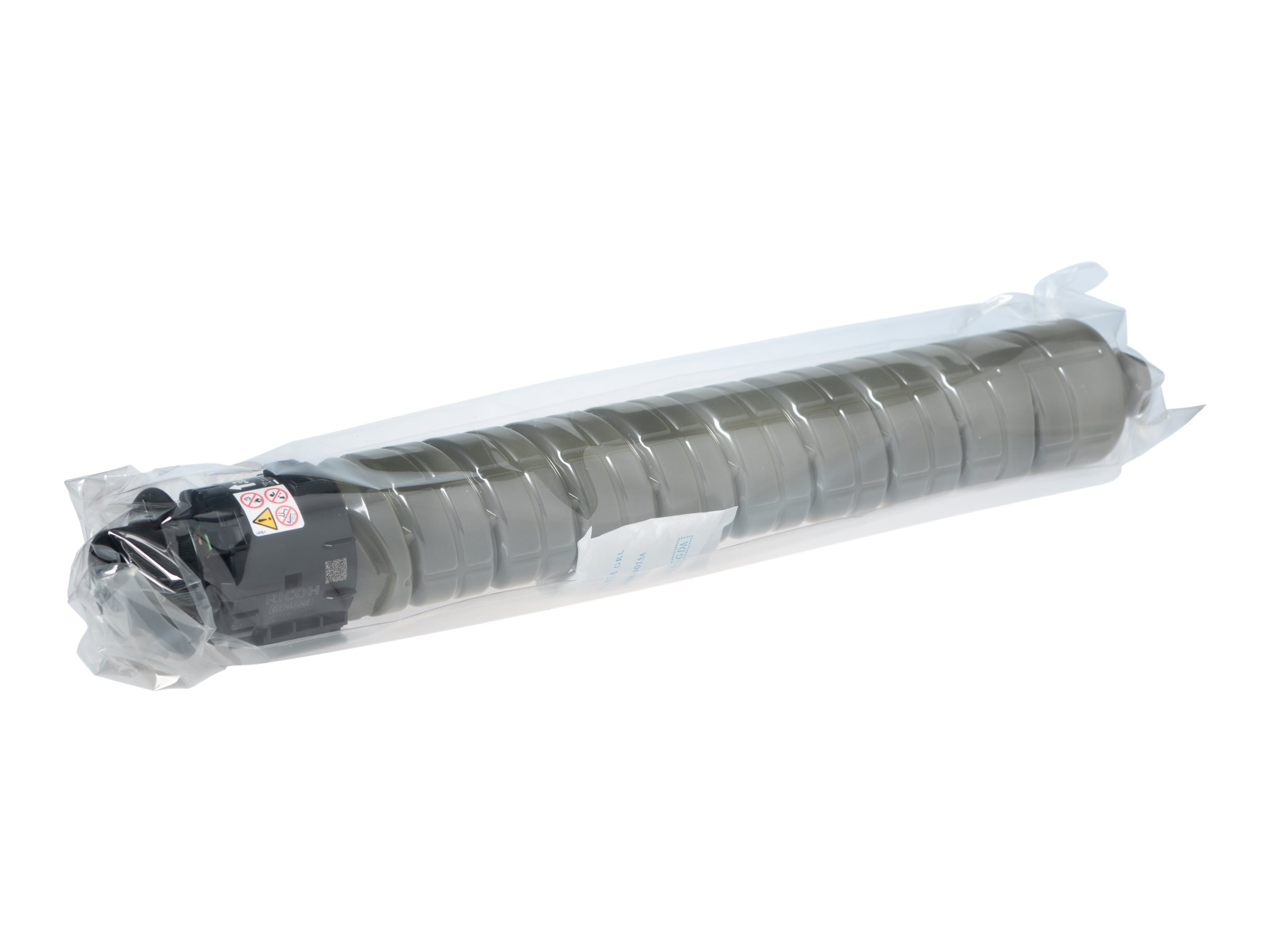 Długi wkład z tonerem w przezroczystym opakowaniu z tworzywa sztucznego.