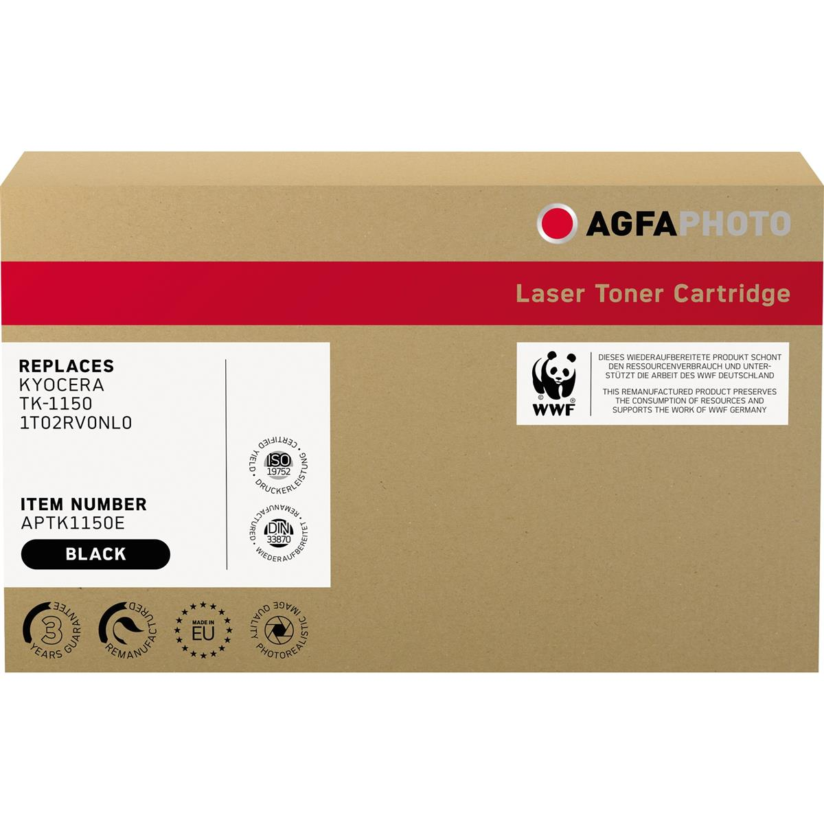 Scatola marrone con logo e testo AGFA PHOTO. Dice 'Laser Toner Cartridge' e 'BLACK'.