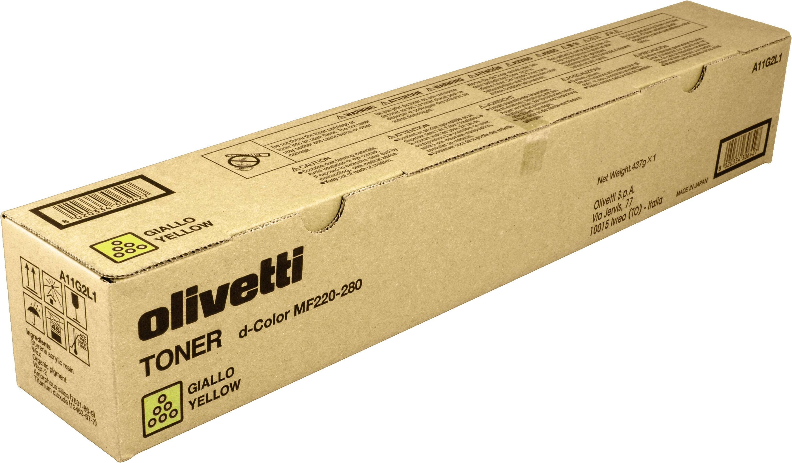 Scatola della cartuccia toner gialla Olivetti.