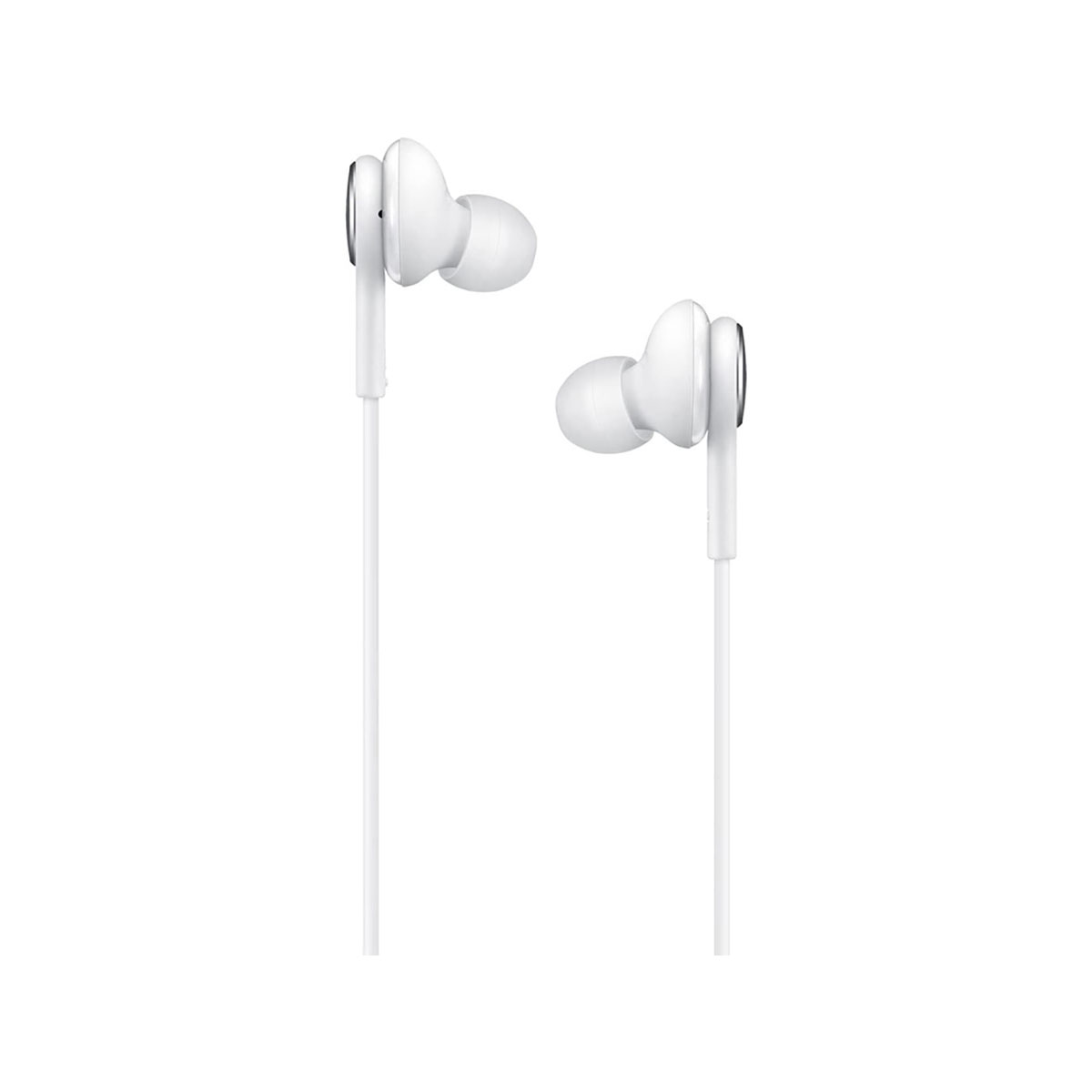 Auricolari bianchi su sfondo bianco. Il design è semplice e minimalista, con fili bianchi.