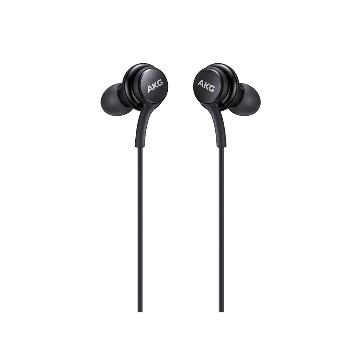 Schwarze AKG In-Ear-Kopfhörer mit schlichtem Design und schwarzen Kabeln.