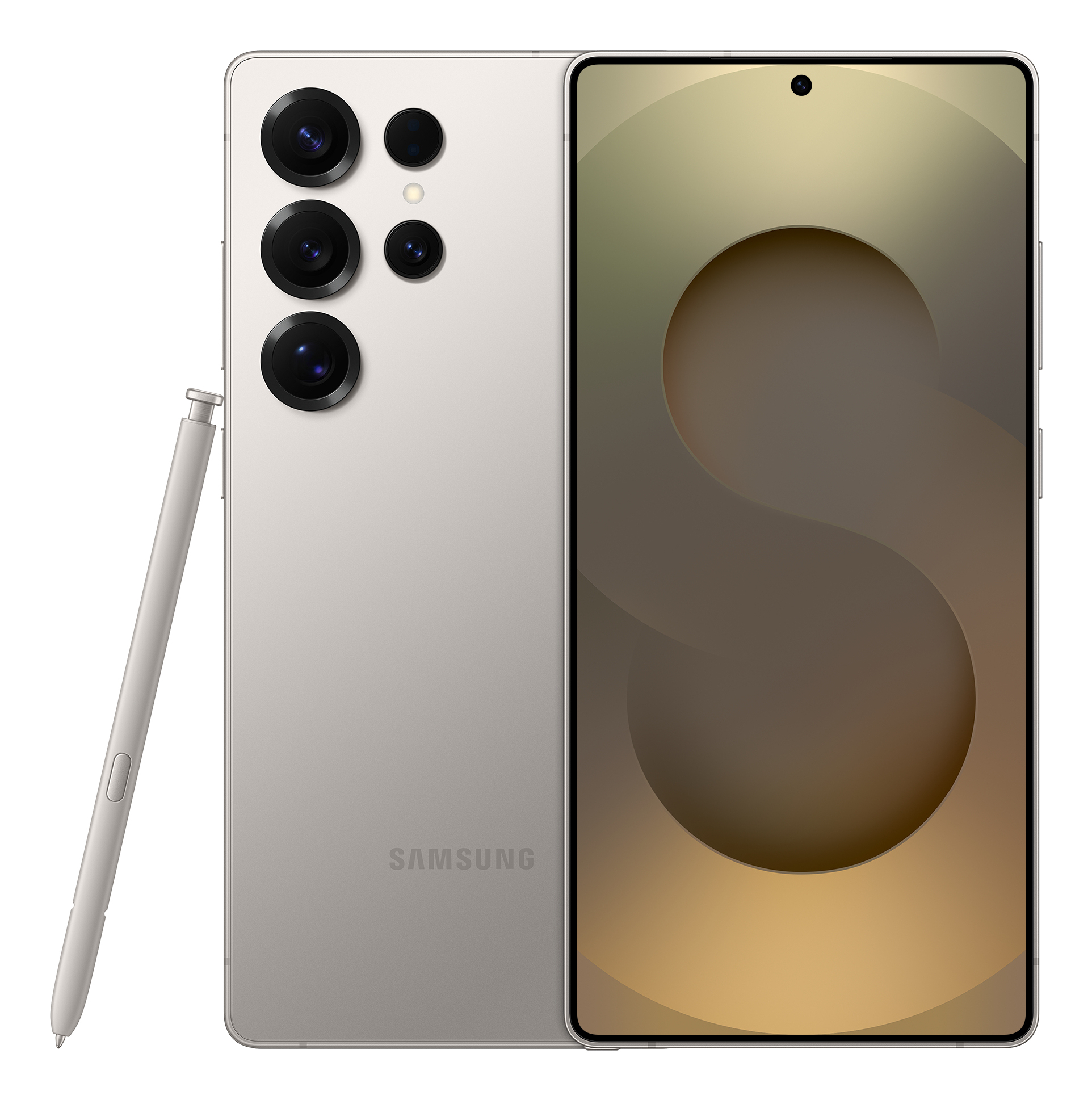 Smartfon. Srebrne urządzenie z wieloma aparatami i rysikiem.